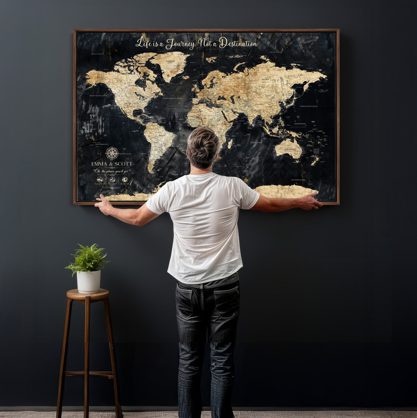 77472096-MGV-CV-36X24 - Custom Push Pin World Map Wall Art Canvas Print – Personalized Travel Tracker with Pins Framed Large for Home and Office Decor
