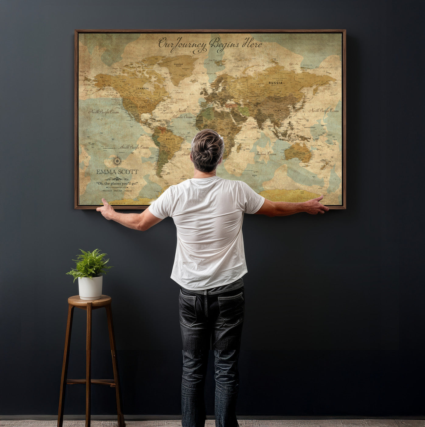 66550749-MGV-CV-36X24 - Custom Push Pin World Map Wall Art Canvas Print – Personalized Travel Tracker with Pins Framed Large for Home and Office Decor