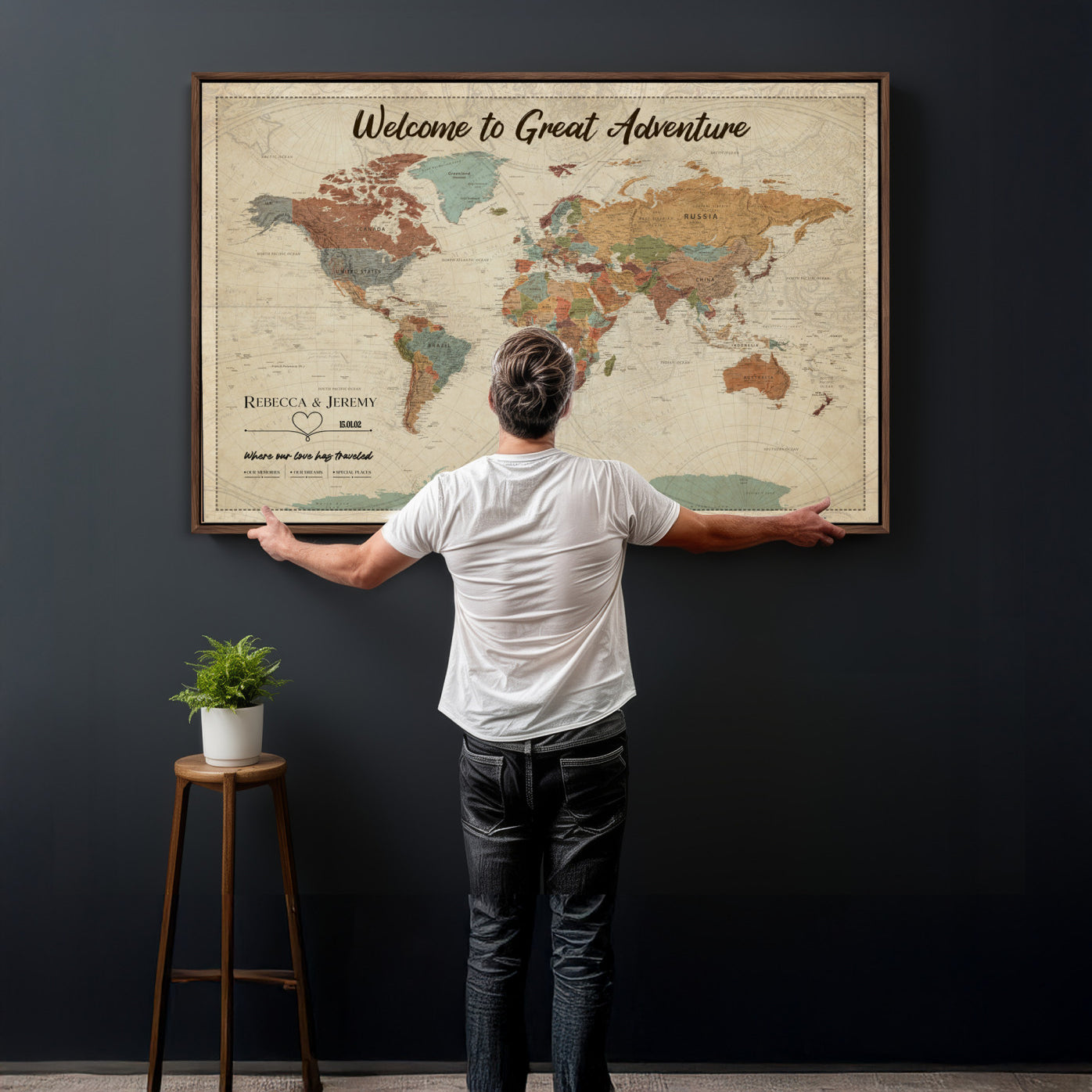 44361524-MGV-CV-36X24 - Custom Push Pin World Map Wall Art Canvas Print – Personalized Travel Tracker with Pins Framed Large for Home and Office Decor