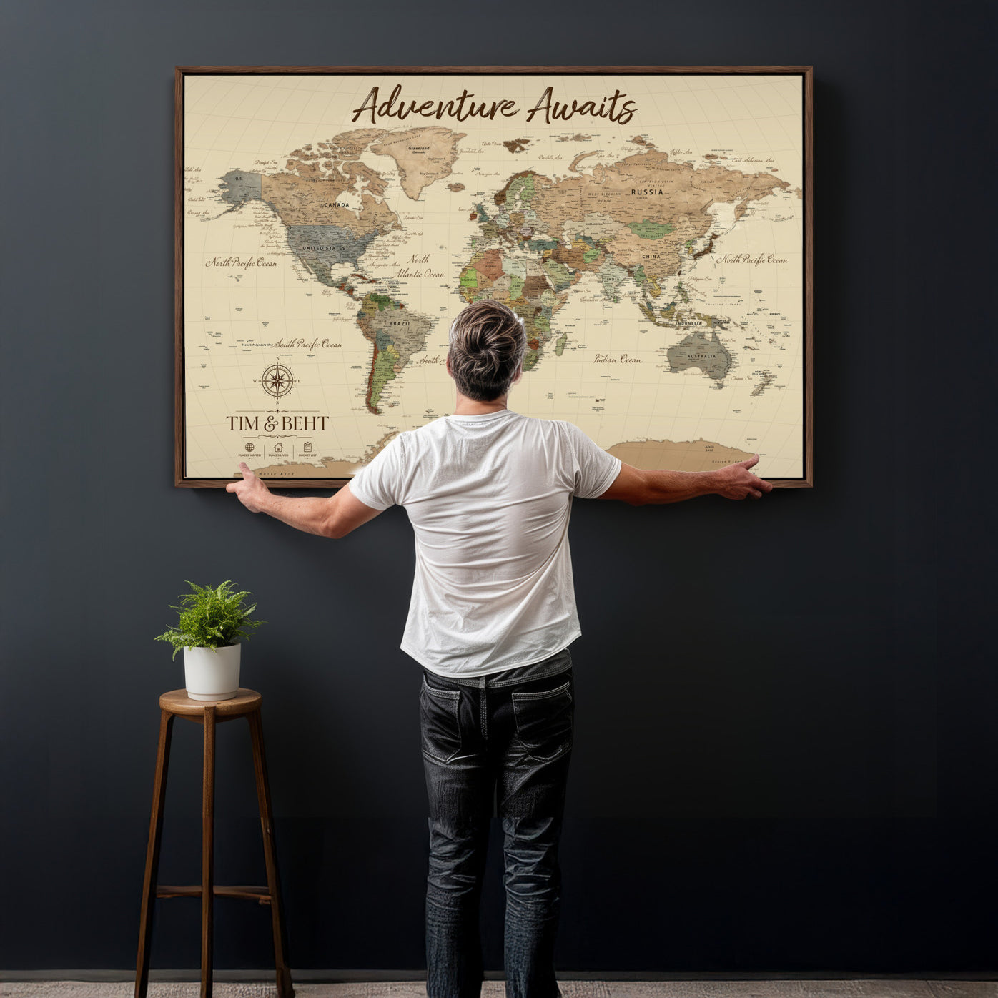 72027187-MGV-CV-36X24 - Custom Push Pin World Map Wall Art Canvas Print – Personalized Travel Tracker with Pins Map Print - NEWMAP-23
