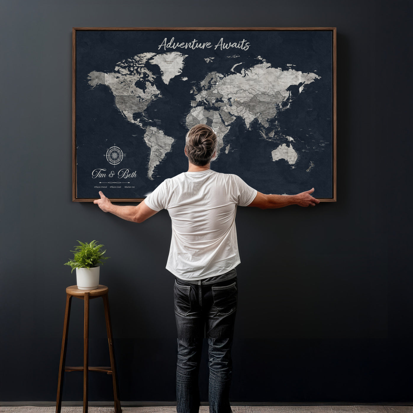 32031089-MGV-CV-36X24 - Custom Push Pin World Map Wall Art Canvas Print – Personalized Travel Tracker with Pins Framed Large for Home and Office Decor
