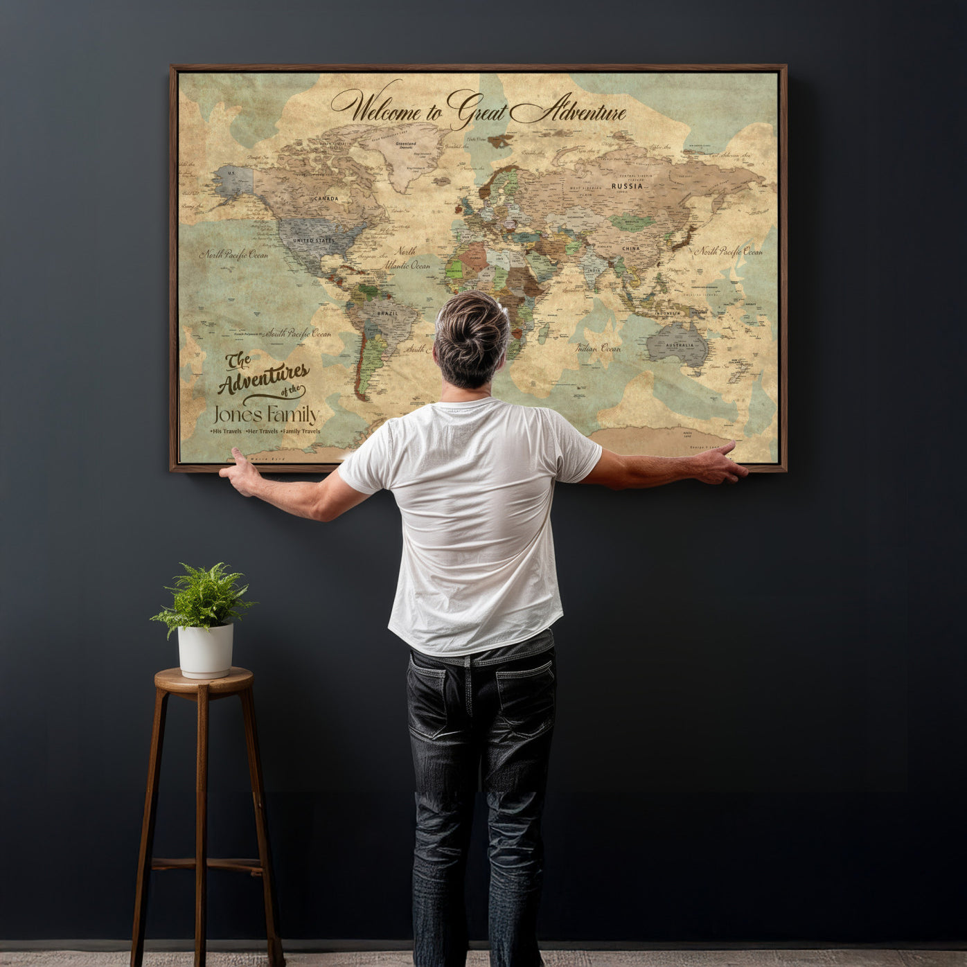 38092909-MGV-CV-36X24 - Custom Push Pin World Map Wall Art Canvas Print – Personalized Travel Tracker with Pins Framed Large for Home and Office Decor