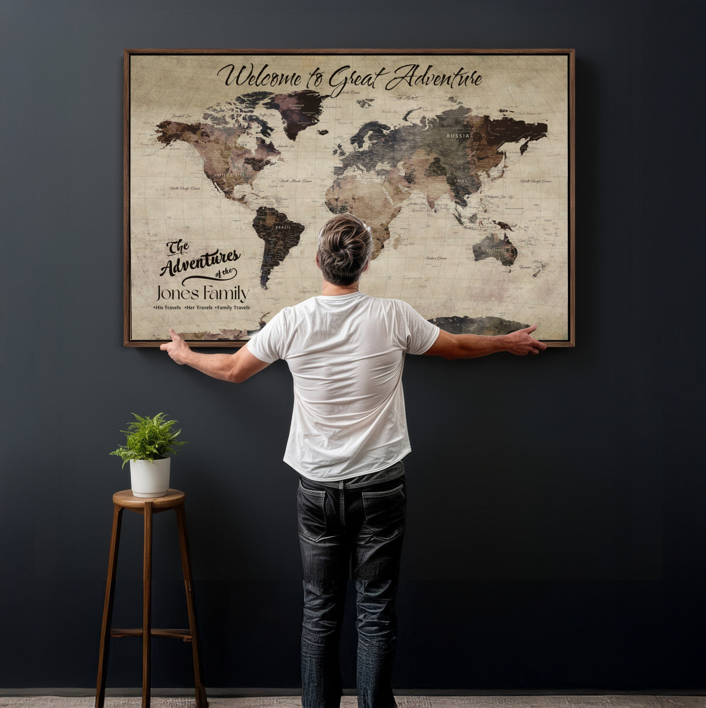 25688366-MGV-CV-36X24 - Custom Push Pin World Map Wall Art Canvas Print – Personalized Travel Tracker with Pins Framed Large for Home and Office Decor
