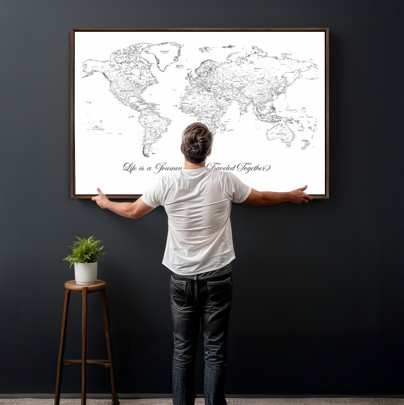 57820424-MGV-CV-36X24 - Custom Push Pin World Map Wall Art Canvas Print – Personalized Travel Tracker with Pins Framed Large for Home and Office Decor