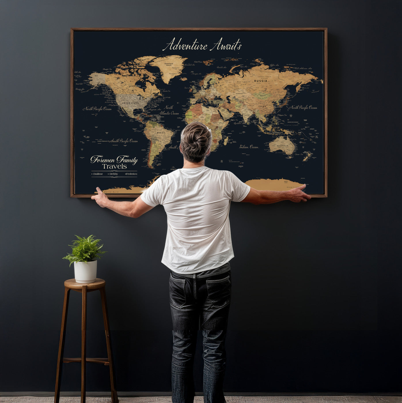 31781393-MGV-CV-36X24 - Custom Push Pin World Map Wall Art Canvas Print – Personalized Travel Tracker with Pins Framed Large for Home Decor