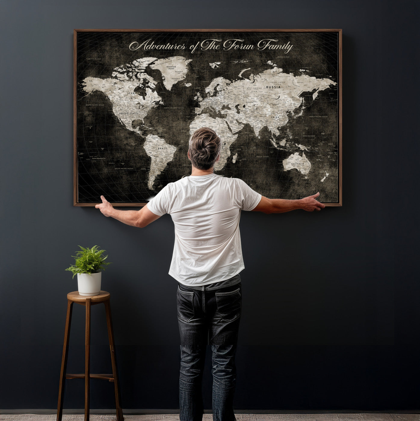 73767525-MGV-CV-36X24 - Custom Push Pin World Map Wall Art Canvas Print – Personalized Travel Tracker with Pins Framed Large for Home and Office Decor