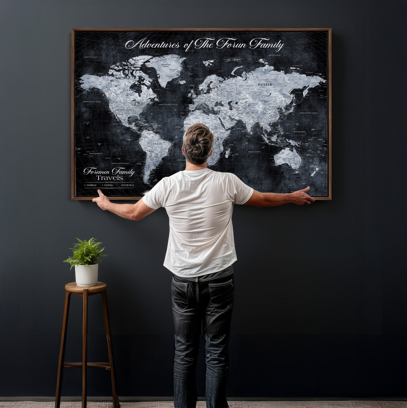 26826520-MGV-CV-36X24 - Custom Push Pin World Map Wall Art Canvas Print – Personalized Travel Tracker with Pins Framed Large for Home and Office Decor