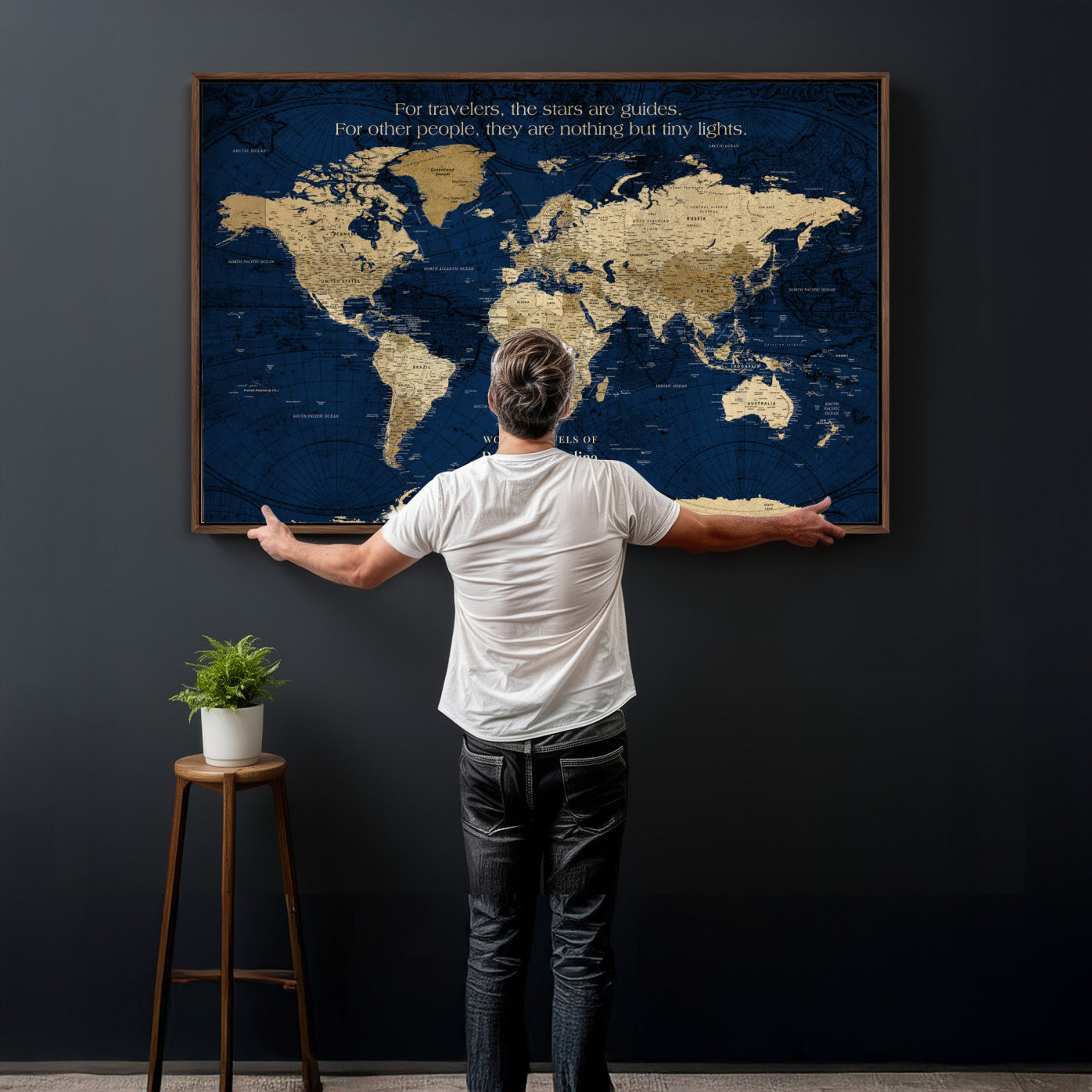 71667510-MGV-CV-36X24 - Custom Push Pin World Map Wall Art Canvas Print – Personalized Travel Tracker with Pins Framed Large for Home and Office Decor