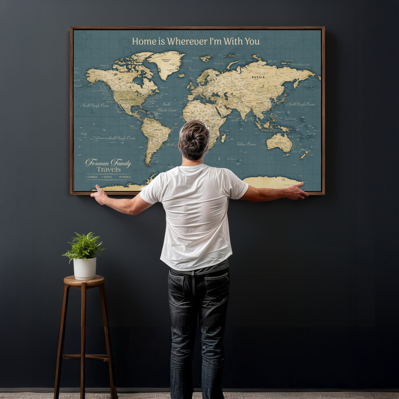 15936891-MGV-CV-36X24 - Custom Push Pin World Map Wall Art Canvas Print – Personalized Travel Tracker with Pins Framed Large for Home and Office Decor