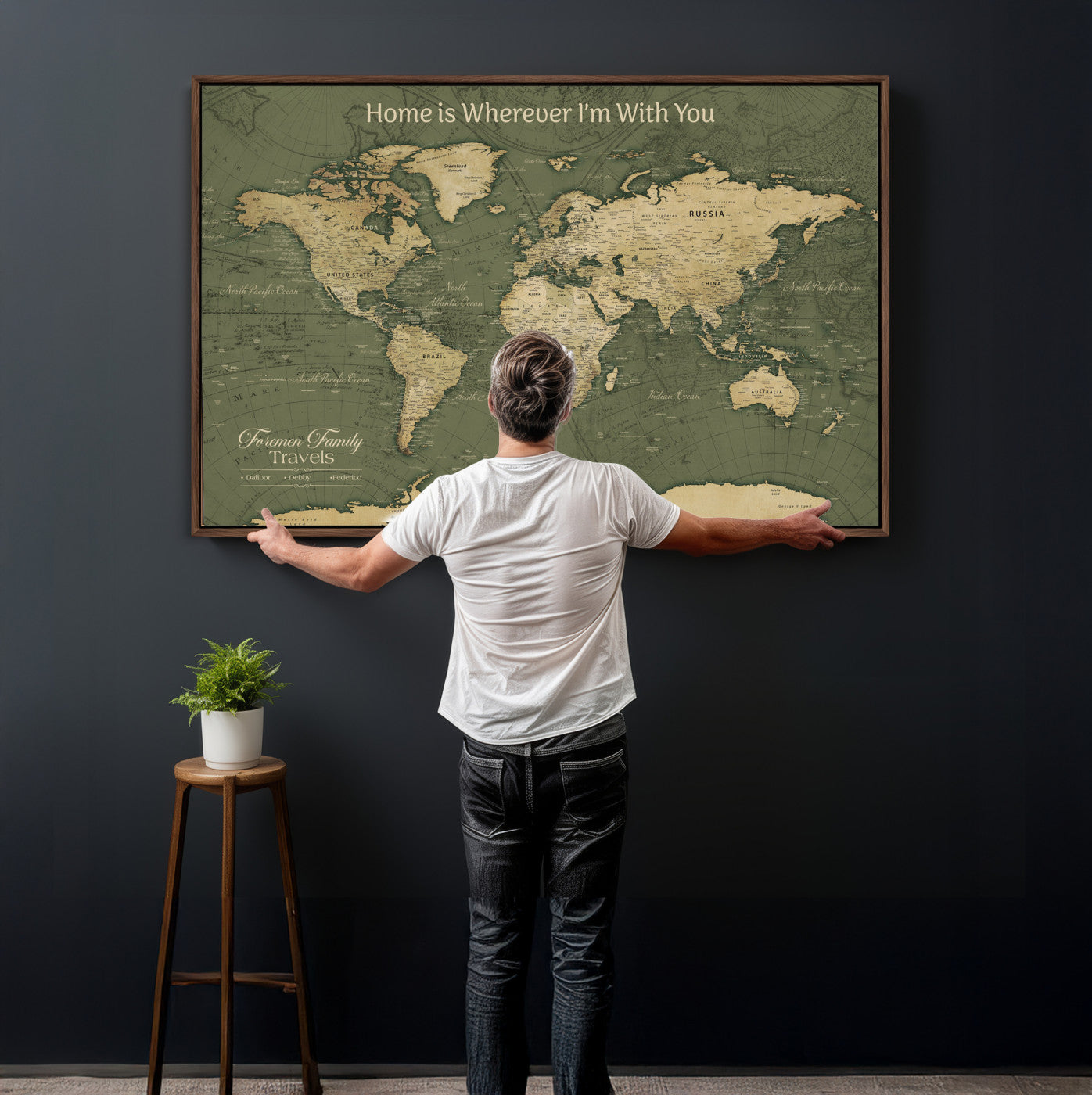 31715895-MGV-CV-36X24 - Custom Push Pin World Map Wall Art Canvas Print – Personalized Travel Tracker with Pins Framed Large for Home and Office Decor