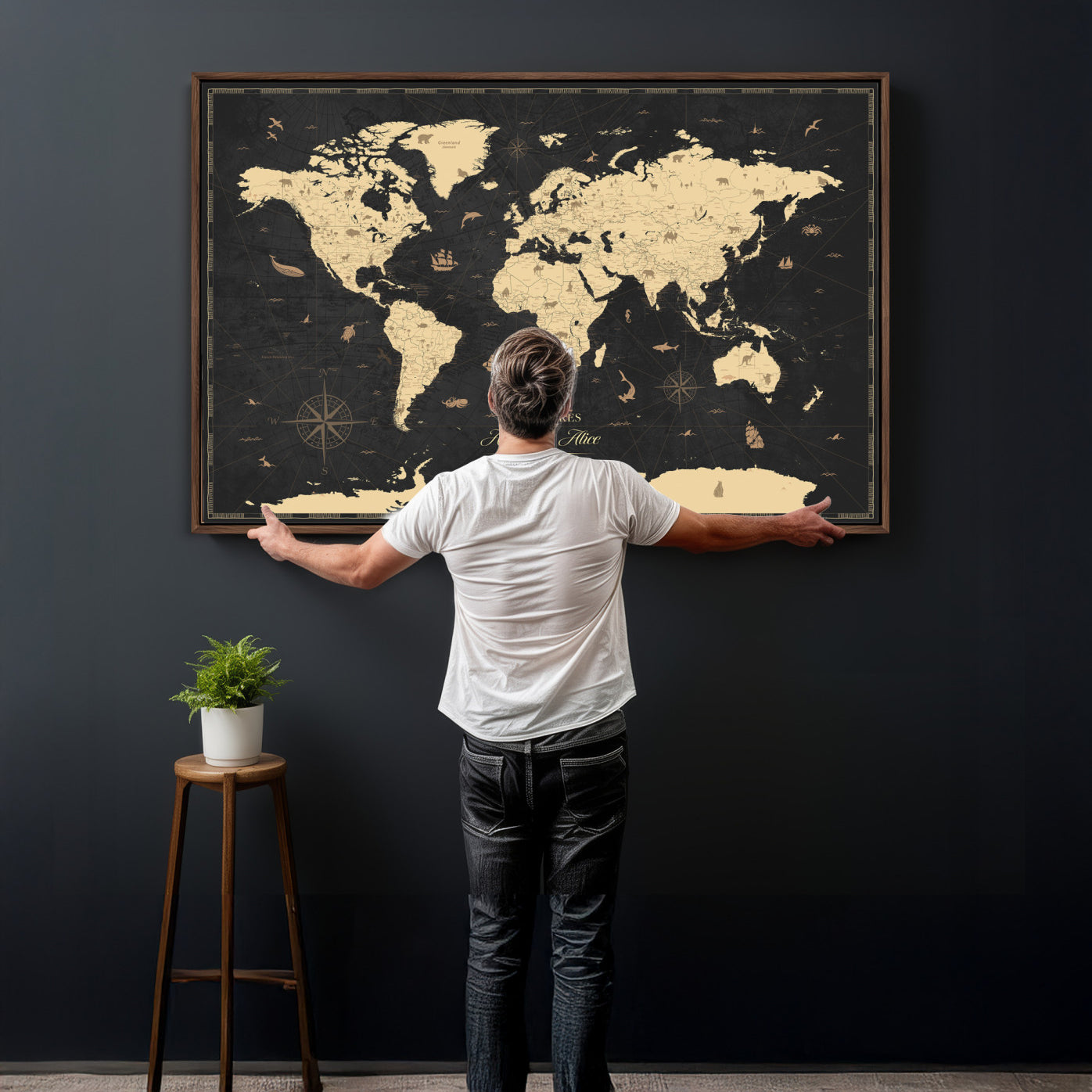 23208482-MGV-CV-36X24 - Custom Push Pin World Map Wall Art Canvas Print – Personalized Travel Tracker with Pins Framed Large for Home and Office Decor