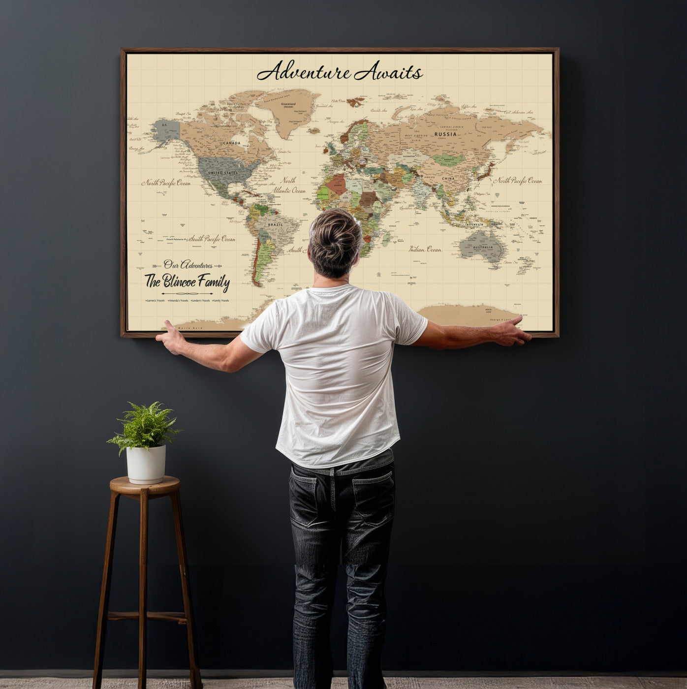 25730261-MGV-CV-36X24 - Custom Push Pin World Map Wall Art Canvas Print – Personalized Travel Tracker with Pins Framed Large for Home and Office Decor