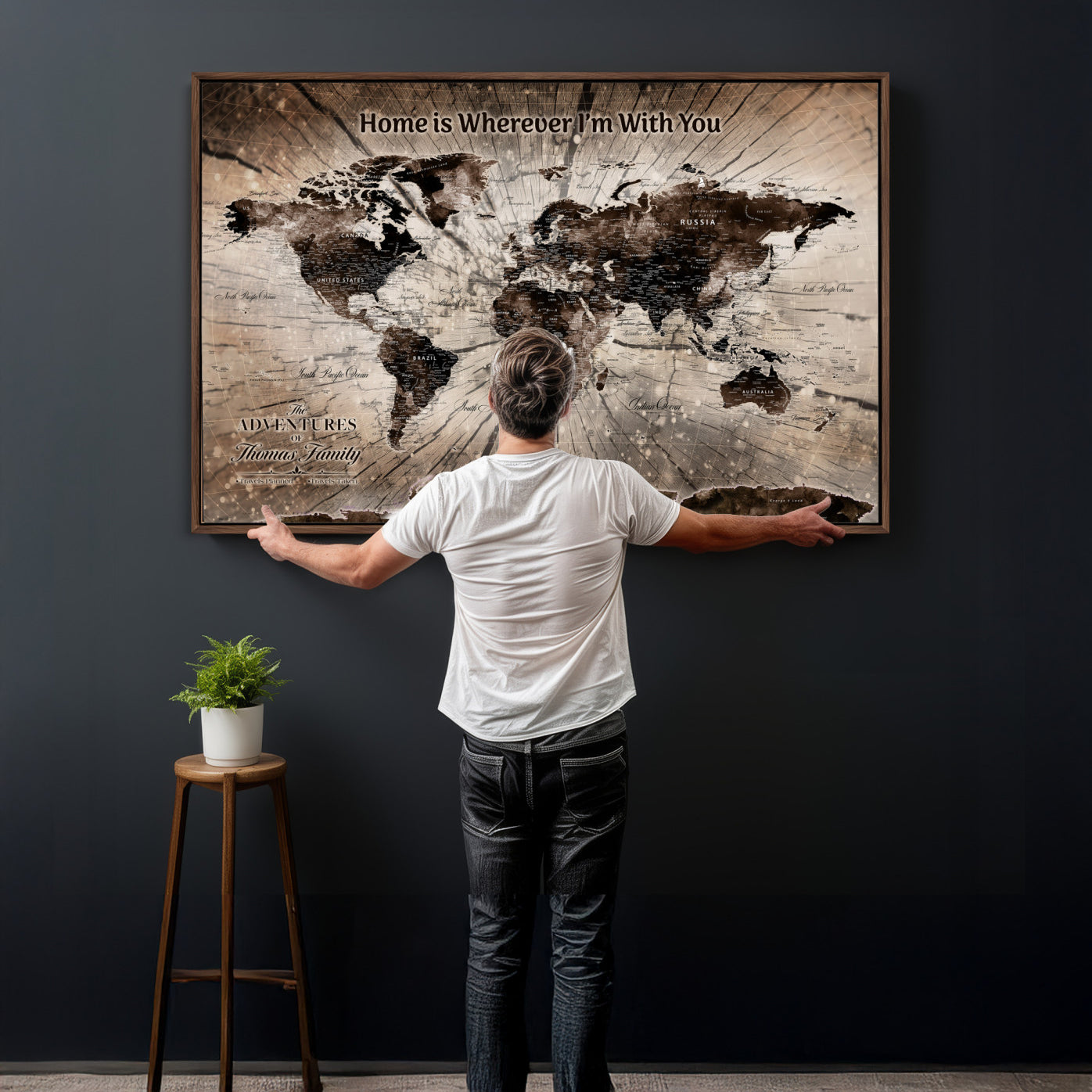 12350515-MGV-CV-36X24 - Custom Push Pin World Map Wall Art Canvas Print – Personalized Travel Tracker with Pins Framed Large for Home and Office Decor