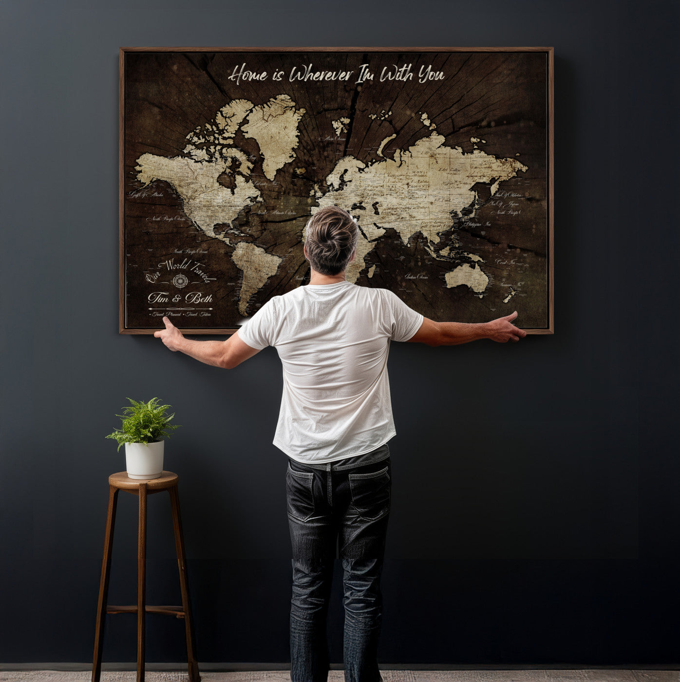 46573259-MGV-CV-36X24 - Custom Push Pin World Map Wall Art Canvas Print – Personalized Travel Tracker with Pins Framed Large for Home and Office Decor