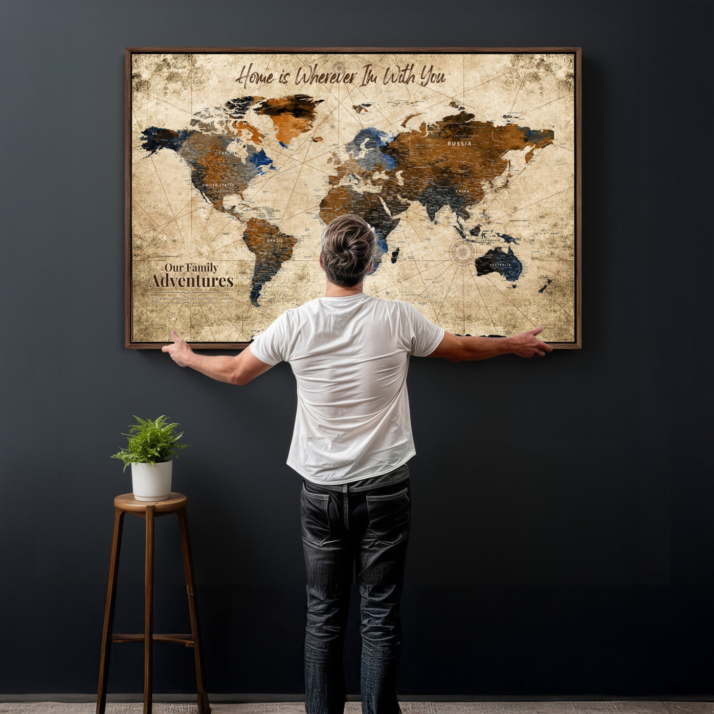 17548029-MGV-CV-36X24 - Custom Push Pin World Map Wall Art Canvas Print – Personalized Travel Tracker with Pins Framed Large for Home and Office Decor