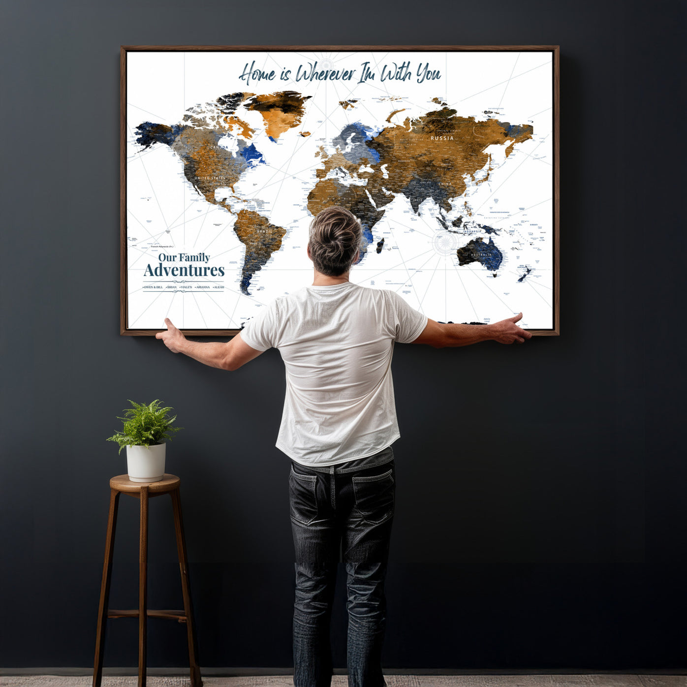 75259864-MGV-CV-36X24 - Custom Push Pin World Map Wall Art Canvas Print – Personalized Travel Tracker with Pins Framed Large for Home and Office Decor