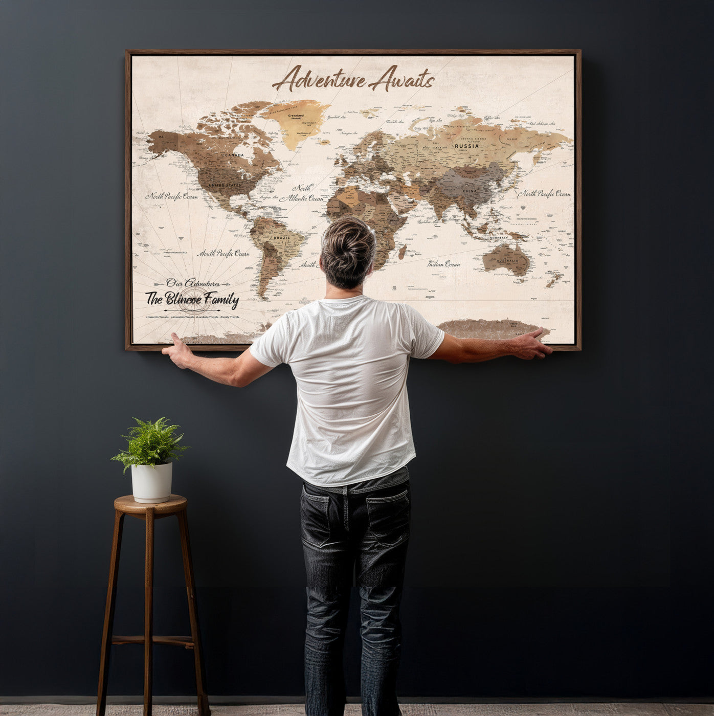 64110351-MGV-CV-36X24 - Custom Push Pin World Map Wall Art Canvas Print – Personalized Travel Tracker with Pins Framed Large for Home and Office Decor