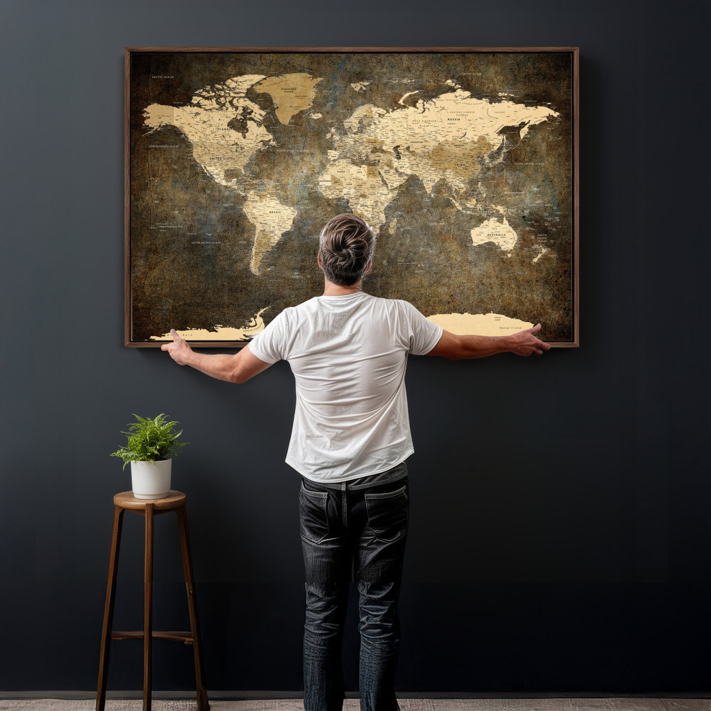 89742472-MGV-CV-36X24 - World Map Wall Art Canvas Print, Modern Decorative Framed Map Artwork Prints for Living Room, Office, Bedroom Wall Decor