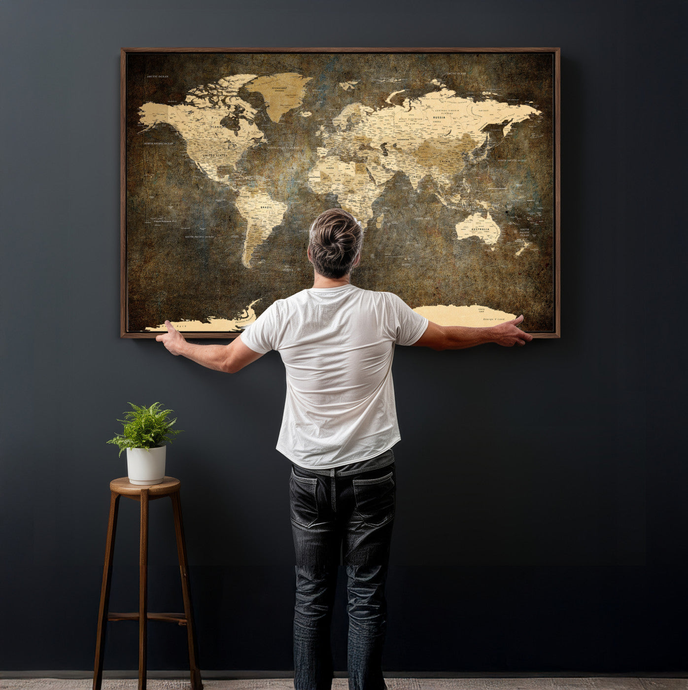 89742472-MGV-CV-36X24 - World Map Wall Art Canvas Print, Modern Decorative Framed Map Artwork Prints for Living Room, Office, Bedroom Wall Decor