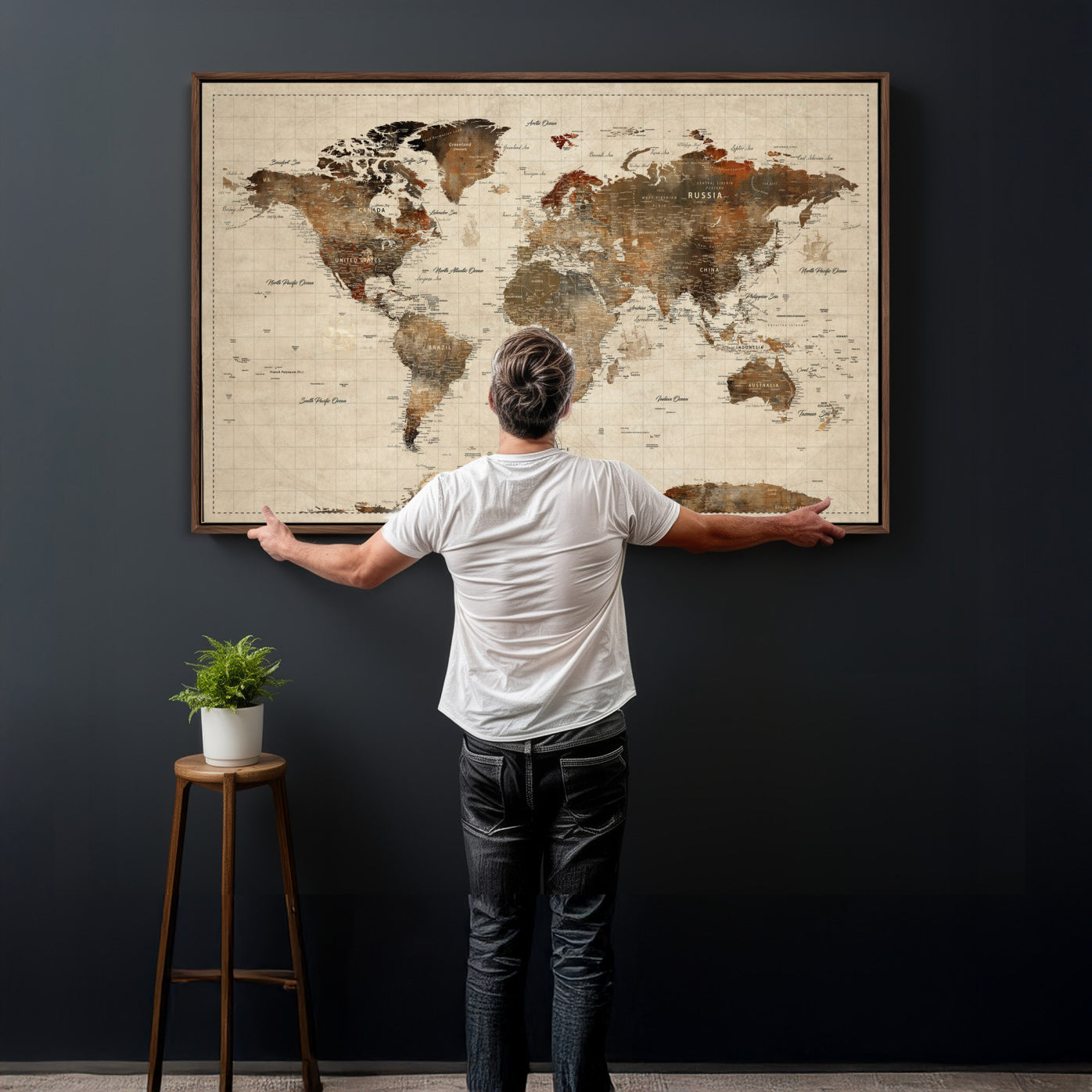 23610090-MGV-CV-36X24 - World Map Wall Art Canvas Print, Modern Decorative Framed Map Artwork Prints for Living Room, Office, Bedroom Wall Decor