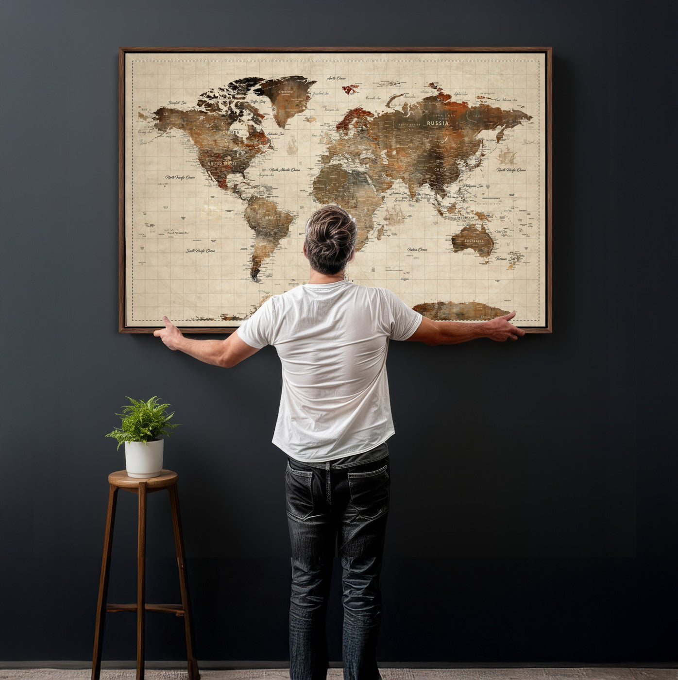 23610090-MGV-CV-36X24 - World Map Wall Art Canvas Print, Modern Decorative Framed Map Artwork Prints for Living Room, Office, Bedroom Wall Decor