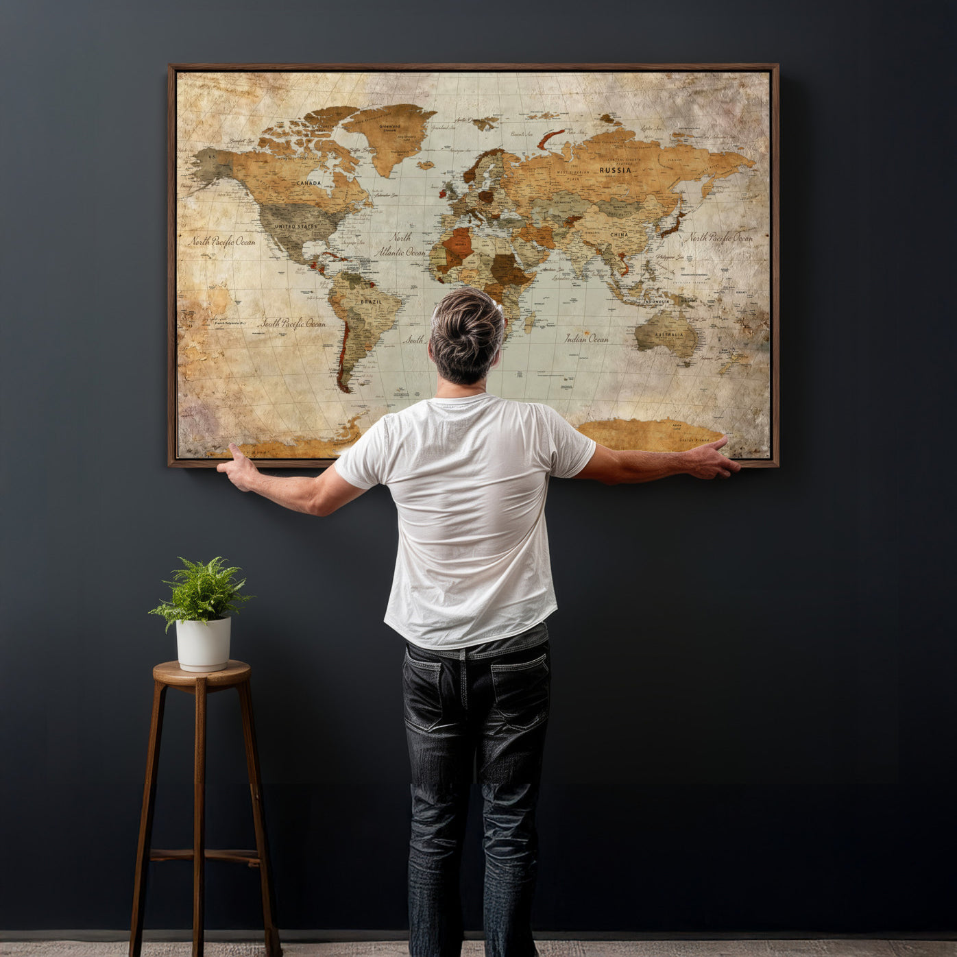 74176056-MGV-CV-36X24 - World Map Wall Art Canvas Print, Modern Decorative Framed Map Artwork Prints for Living Room, Office, Bedroom Wall Decor