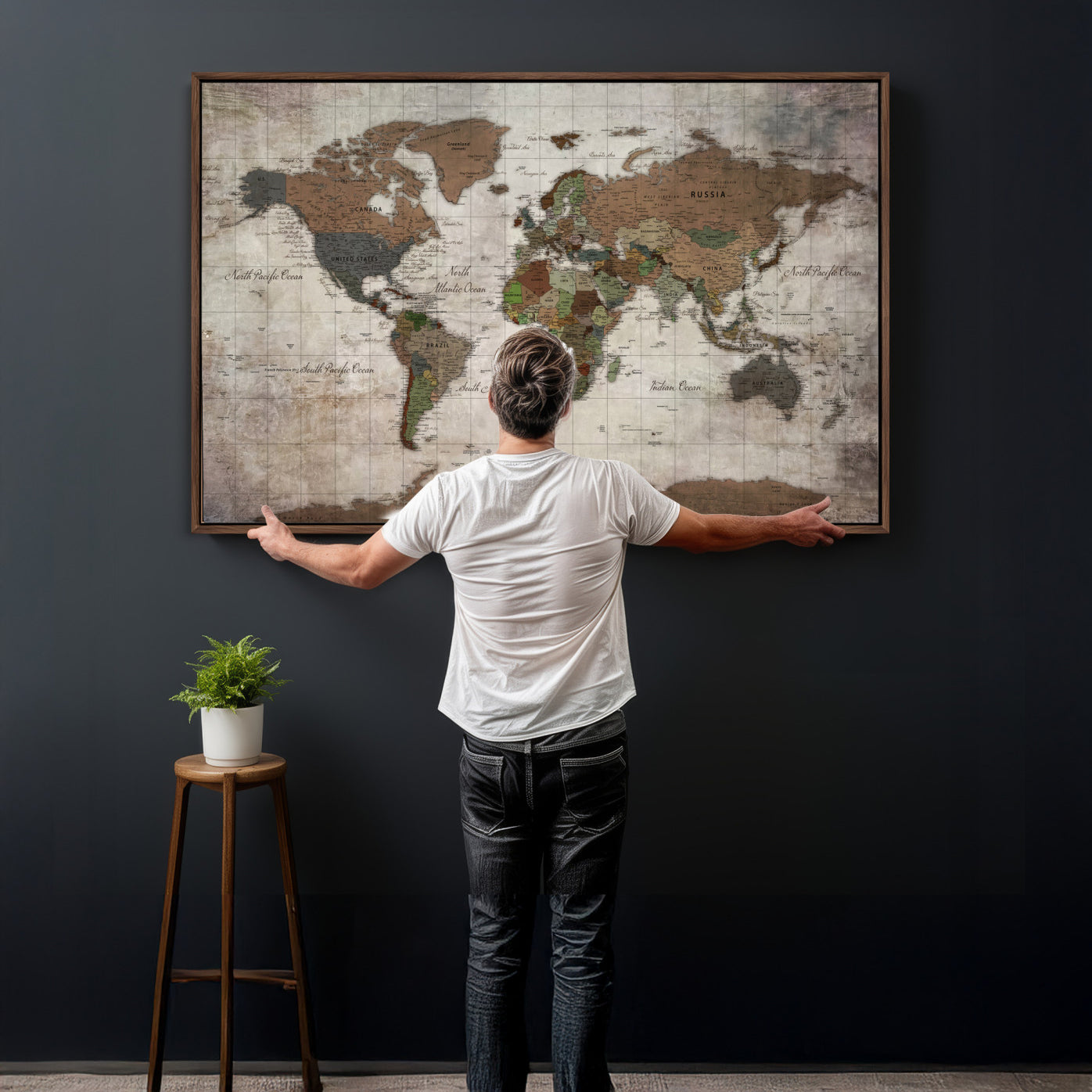 65393892-MGV-CV-36X24 - World Map Wall Art Canvas Print, Modern Decorative Framed Map Artwork Prints for Living Room, Office, Bedroom Wall Decor