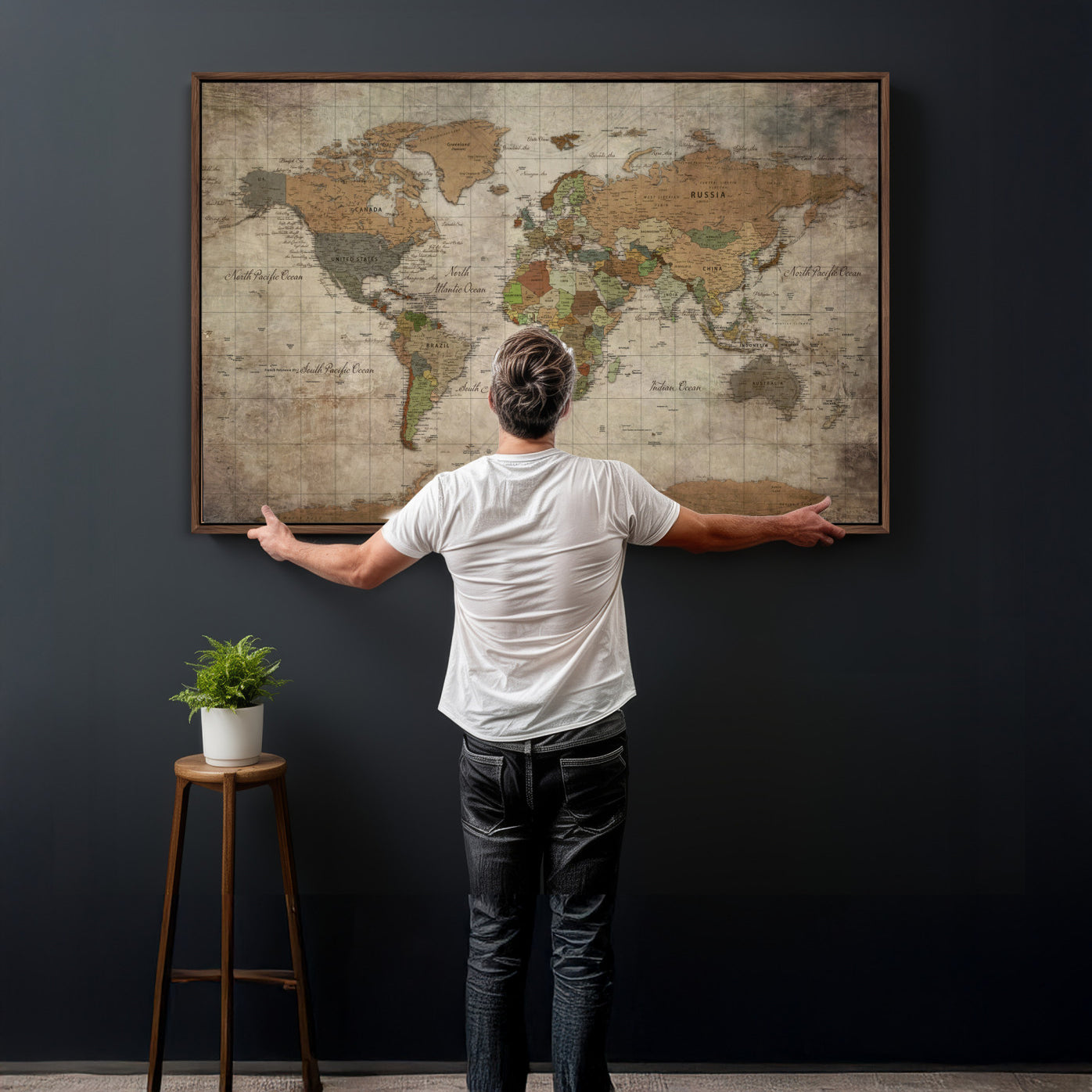 20356264-MGV-CV-36X24 - World Map Wall Art Canvas Print, Modern Decorative Framed Map Artwork Prints for Living Room, Office, Bedroom Wall Decor