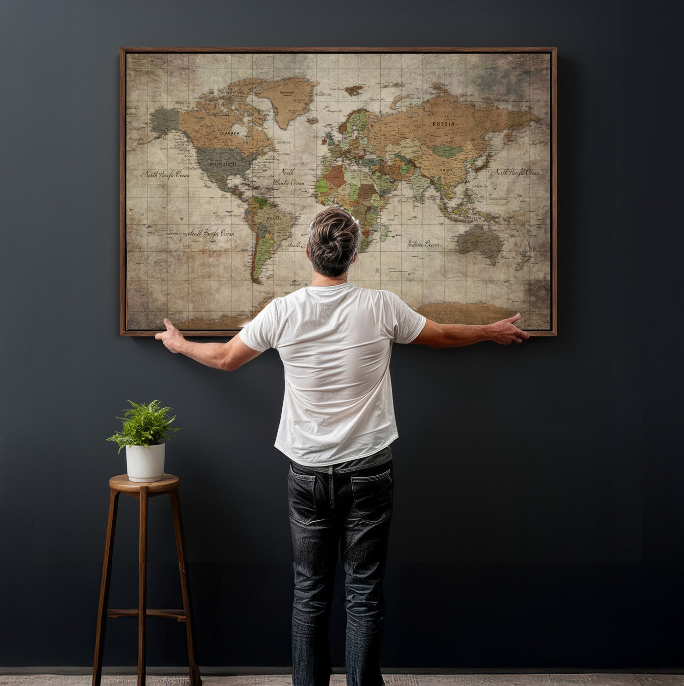 20356264-MGV-CV-36X24 - World Map Wall Art Canvas Print, Modern Decorative Framed Map Artwork Prints for Living Room, Office, Bedroom Wall Decor