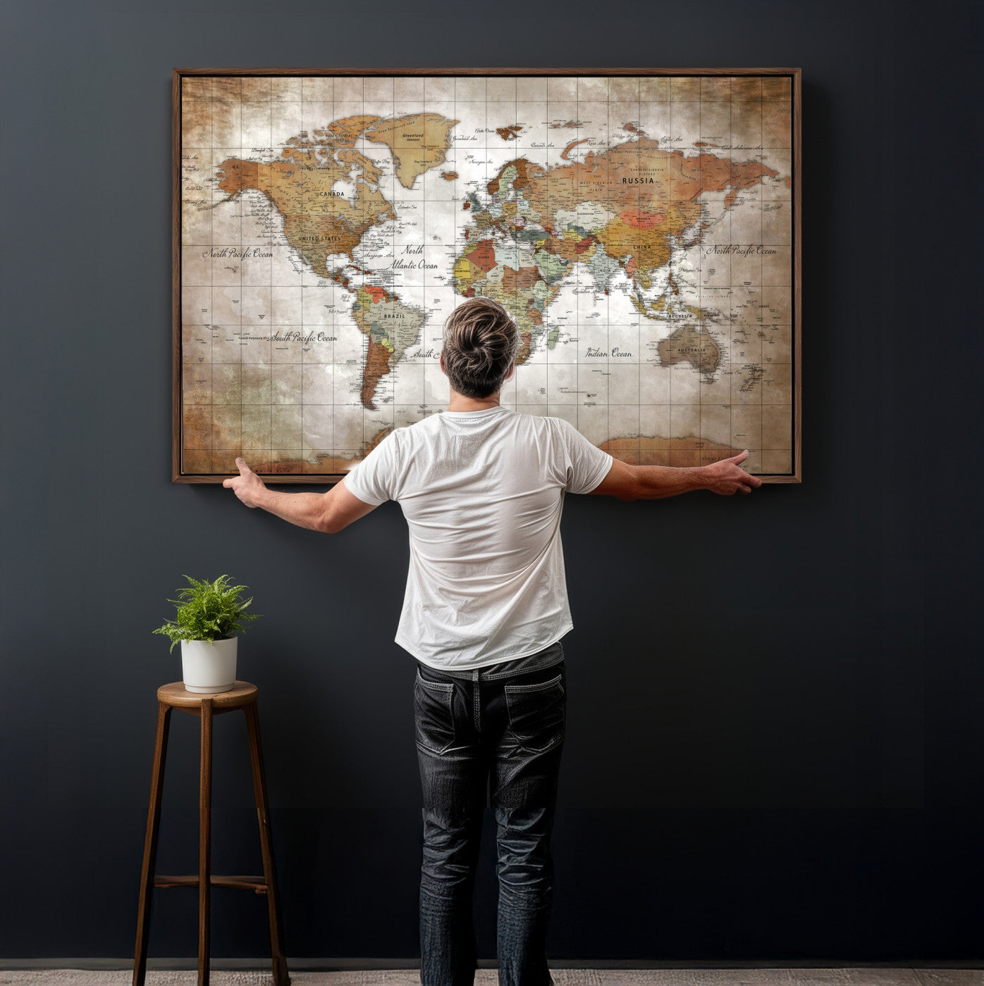 51643807-MGV-CV-36X24 - World Map Wall Art Canvas Print, Modern Decorative Framed Map Artwork Prints for Living Room, Office, Bedroom Wall Decor