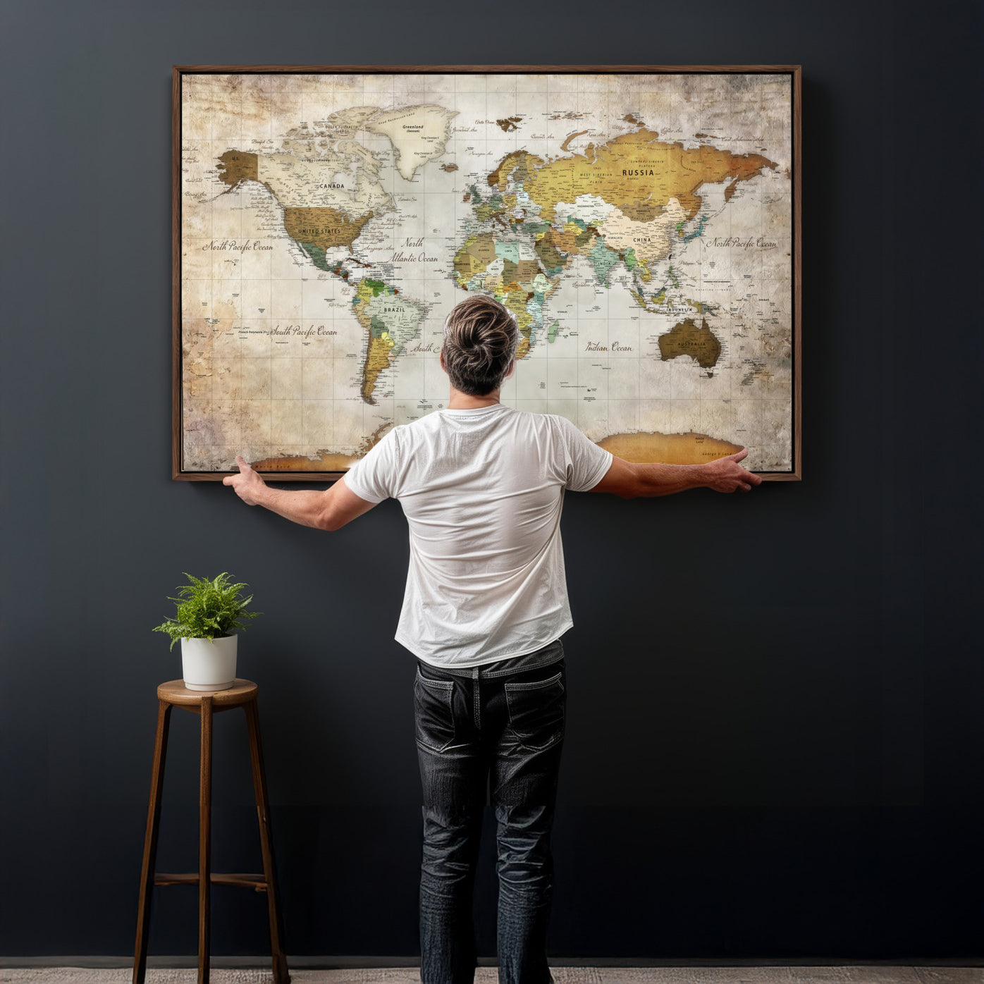 86108417-MGV-CV-36X24 - World Map Wall Art Canvas Print, Modern Decorative Framed Map Artwork Prints for Living Room, Office, Bedroom Wall Decor