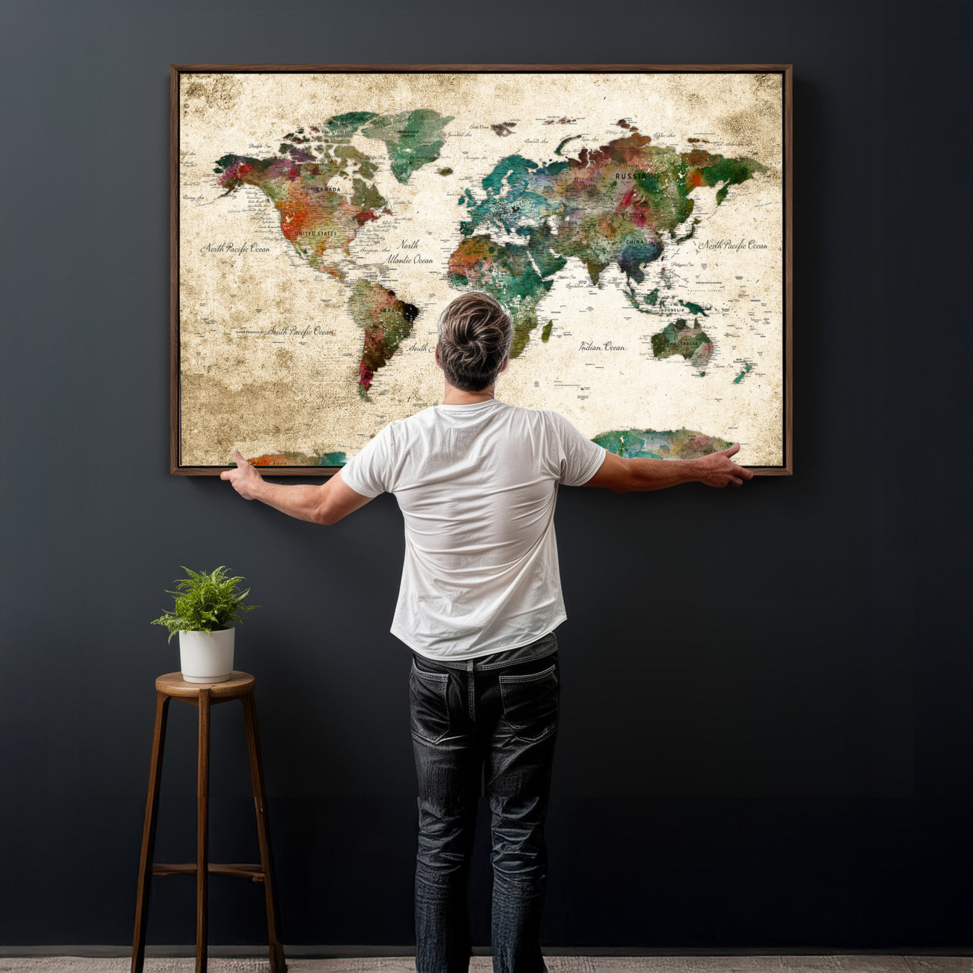 87544591-MGV-CV-36X24 - World Map Wall Art Canvas Print, Modern Decorative Framed Map Artwork Prints for Living Room, Office, Bedroom Wall Decor