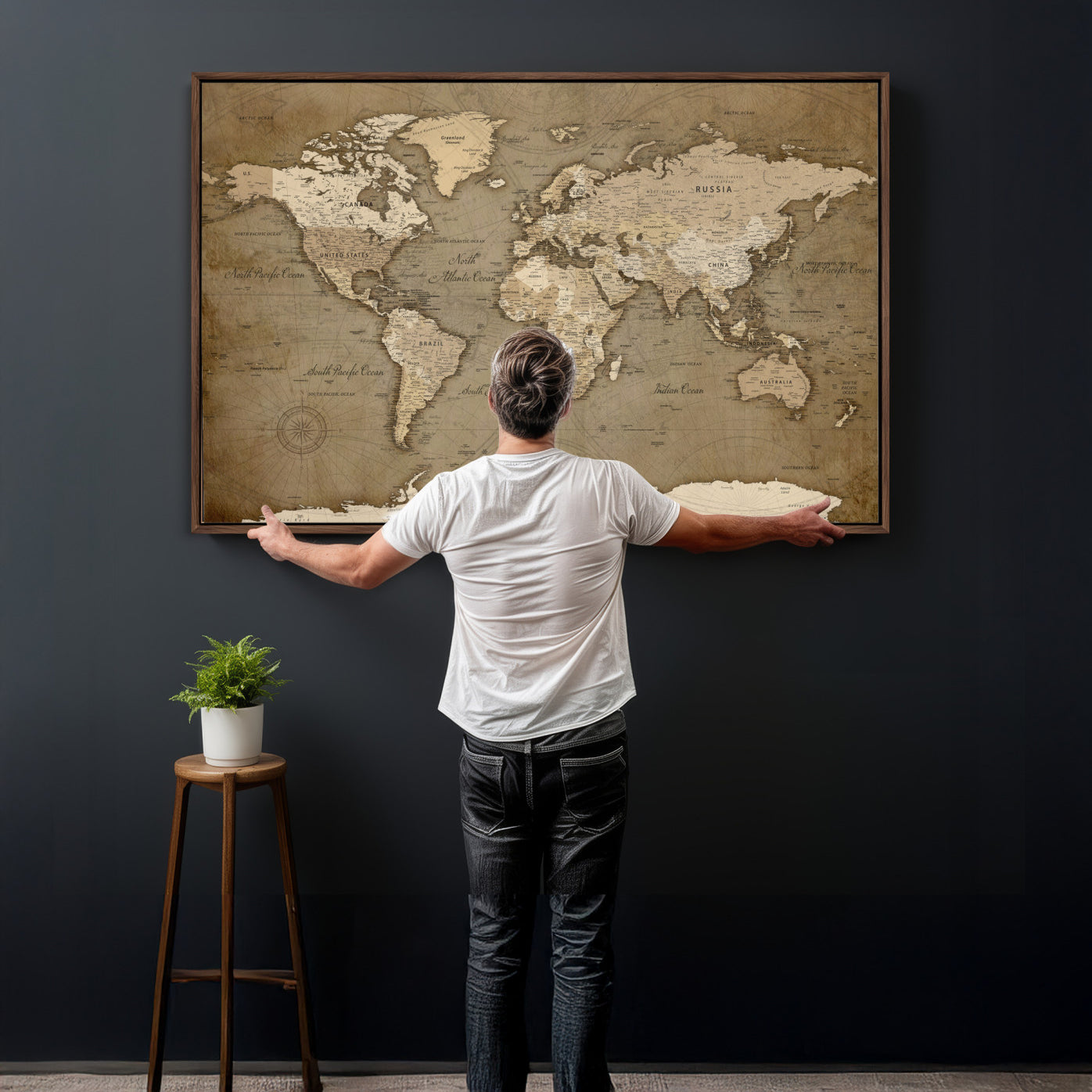 82314635-MGV-CV-36X24 - World Map Wall Art Canvas Print, Modern Decorative Framed Map Artwork Prints for Living Room, Office, Bedroom Wall Decor