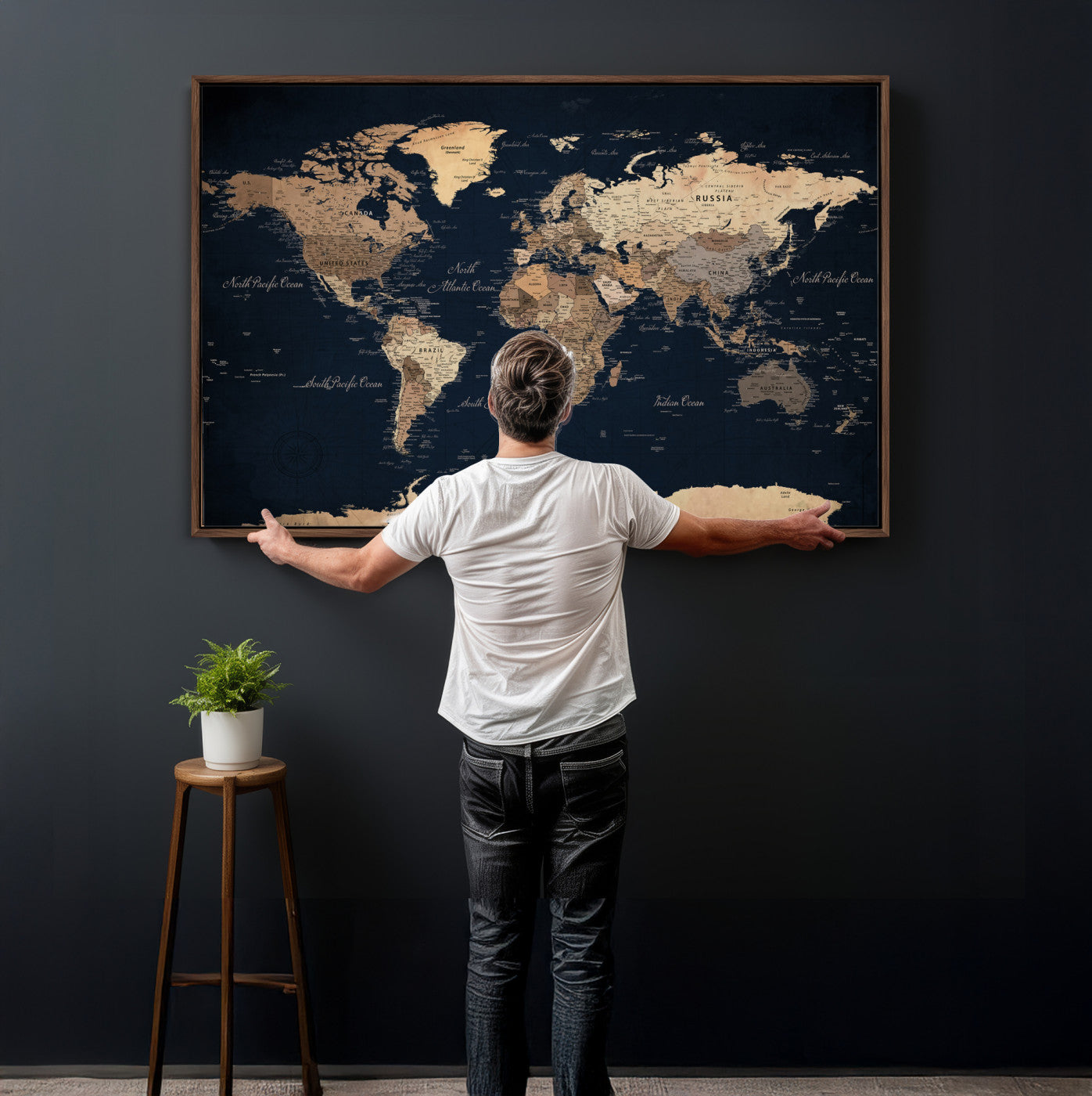 53971530-MGV-CV-36X24 - World Map Wall Art Canvas Print, Modern Decorative Framed Map Artwork Prints for Living Room, Office, Bedroom Wall Decor