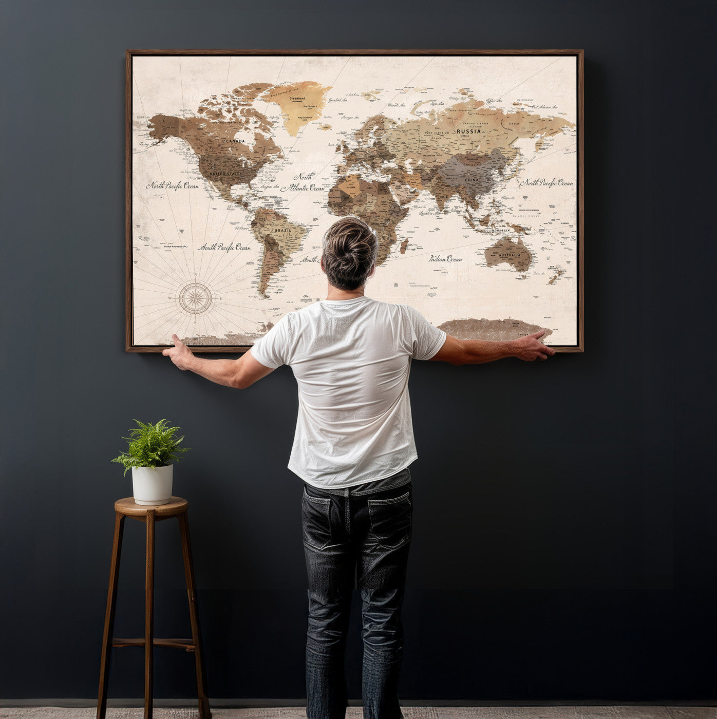 69860078-MGV-CV-36X24 - World Map Wall Art Canvas Print, Modern Decorative Framed Map Artwork Prints for Living Room, Office, Bedroom Wall Decor