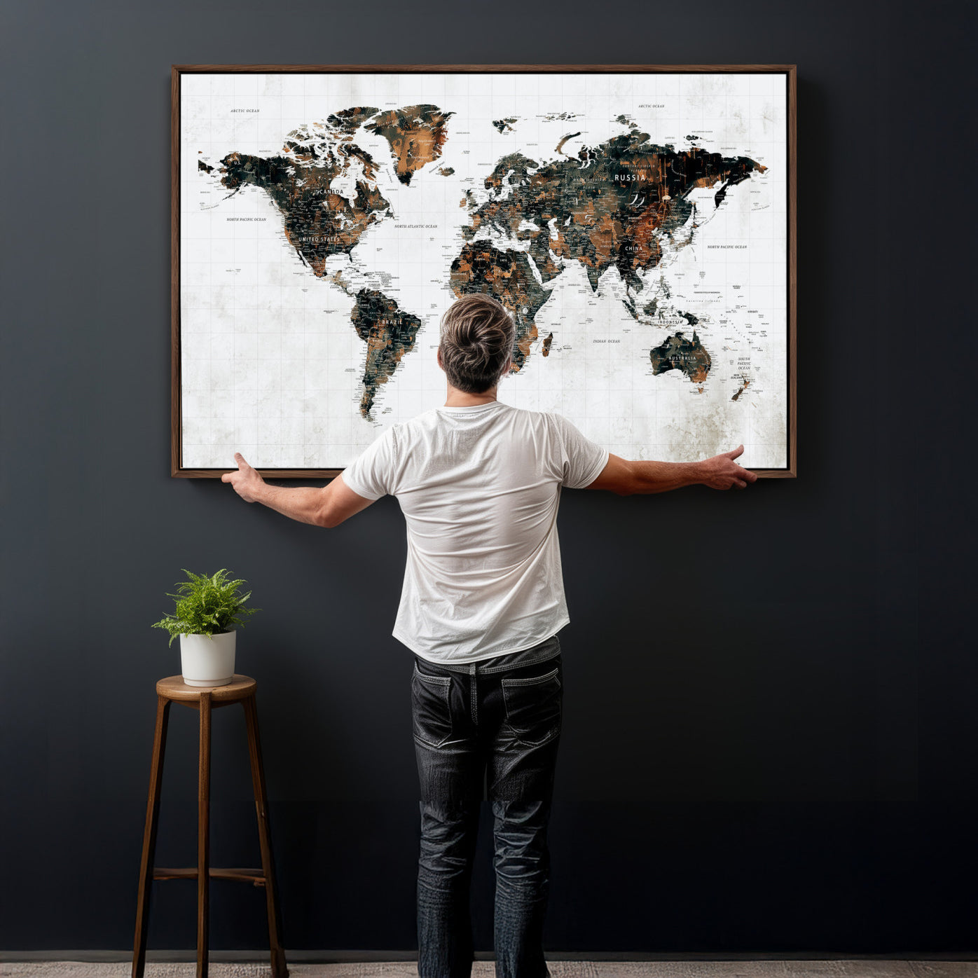 60008766-MGV-CV-36X24 - World Map Wall Art Canvas Print, Modern Decorative Framed Map Artwork Prints for Living Room, Office, Bedroom Wall Decor