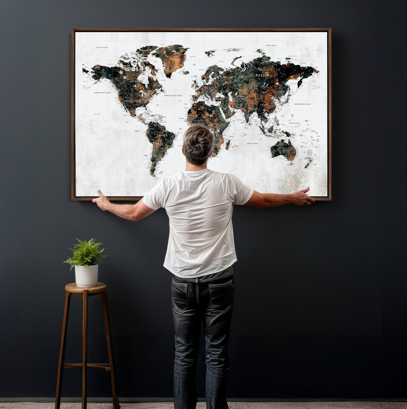 60008766-MGV-CV-36X24 - World Map Wall Art Canvas Print, Modern Decorative Framed Map Artwork Prints for Living Room, Office, Bedroom Wall Decor