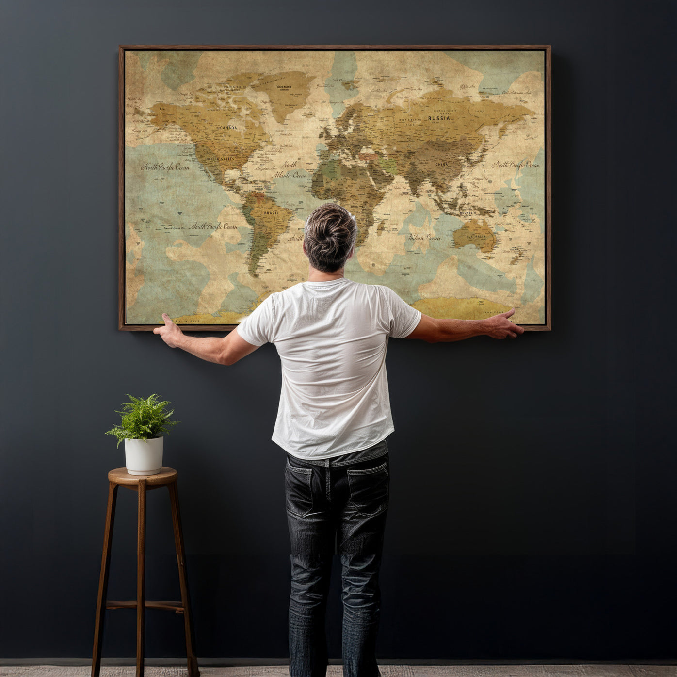 89356927-MGV-CV-36X24 - World Map Wall Art Canvas Print, Modern Decorative Framed Map Artwork Prints for Living Room, Office, Bedroom Wall Decor