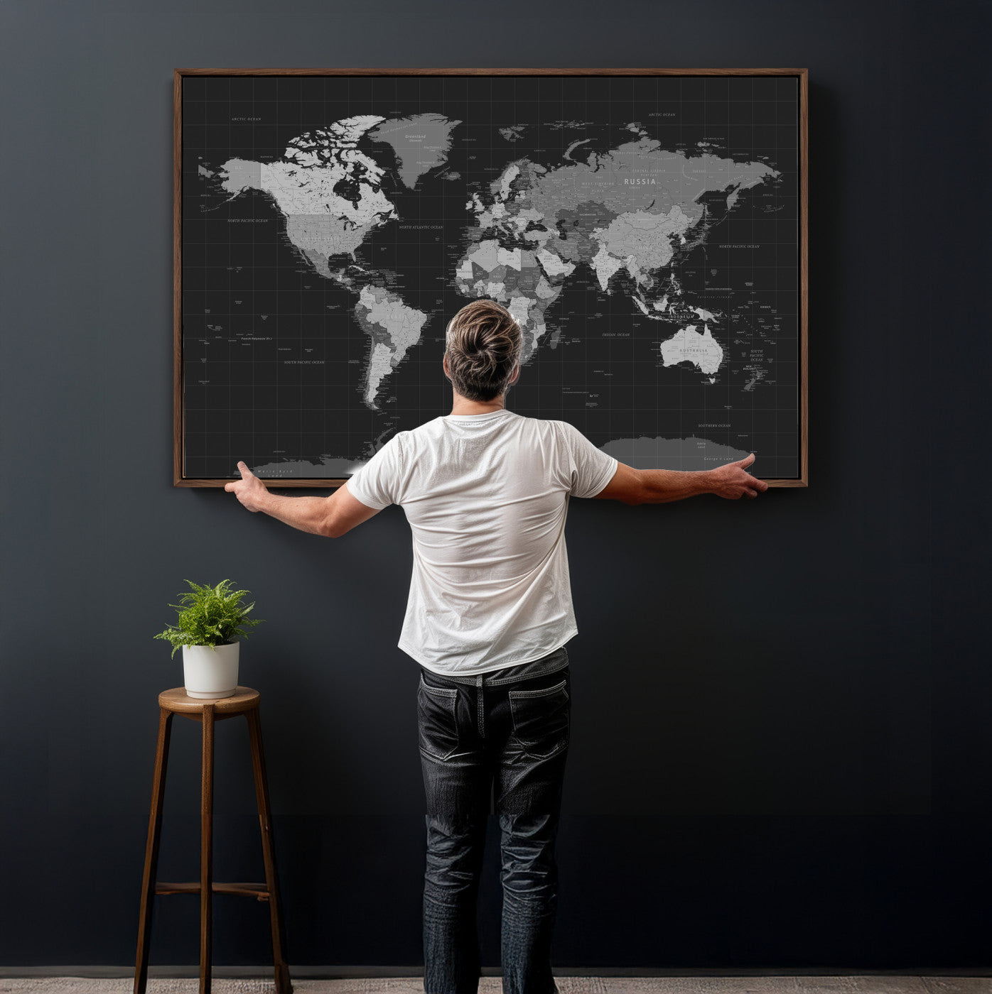 46160121-MGV-CV-36X24 - World Map Wall Art Canvas Print, Modern Decorative Framed Map Artwork Prints for Living Room, Office, Bedroom Wall Decor