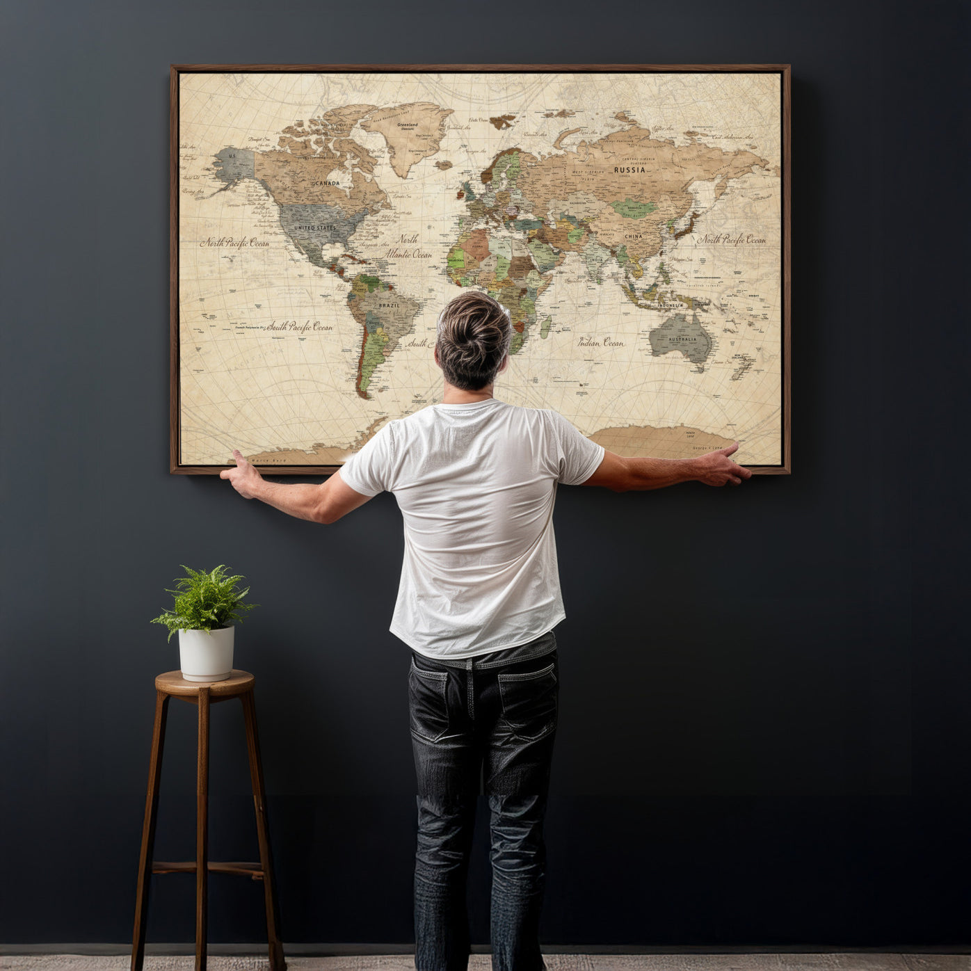 36735609-MGV-CV-36X24 - World Map Wall Art Canvas Print, Modern Decorative Framed Map Artwork Prints for Living Room, Office, Bedroom Wall Decor