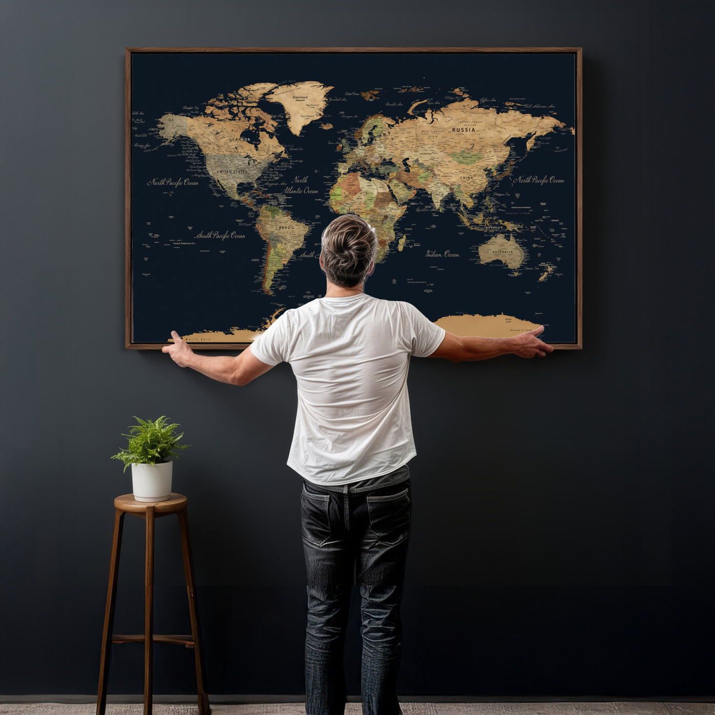 94449133-MGV-CV-36X24 - World Map Wall Art Canvas Print, Modern Decorative Framed Map Artwork Prints for Living Room, Office, Bedroom Wall Decor