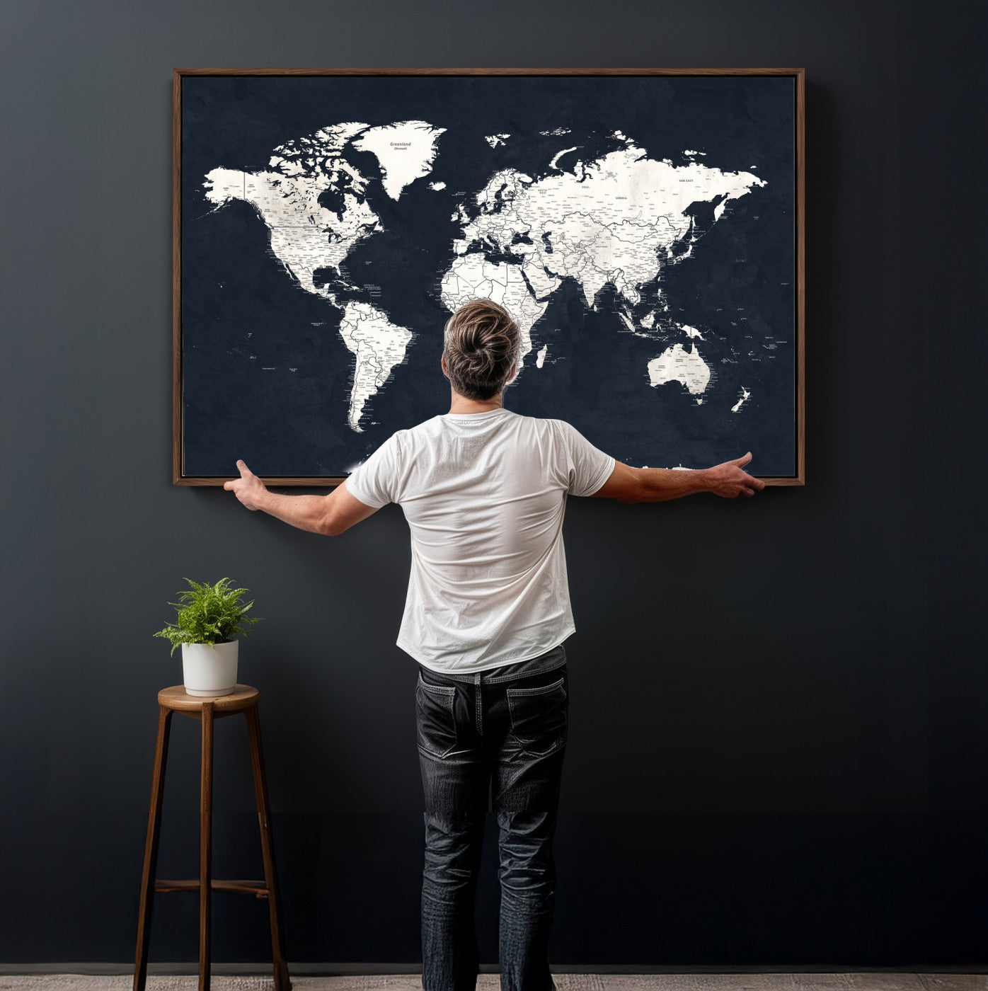 11963807-MGV-CV-36X24 - World Map Wall Art Canvas Print, Modern Decorative Framed Map Artwork Prints for Living Room, Office, Bedroom Wall Decor