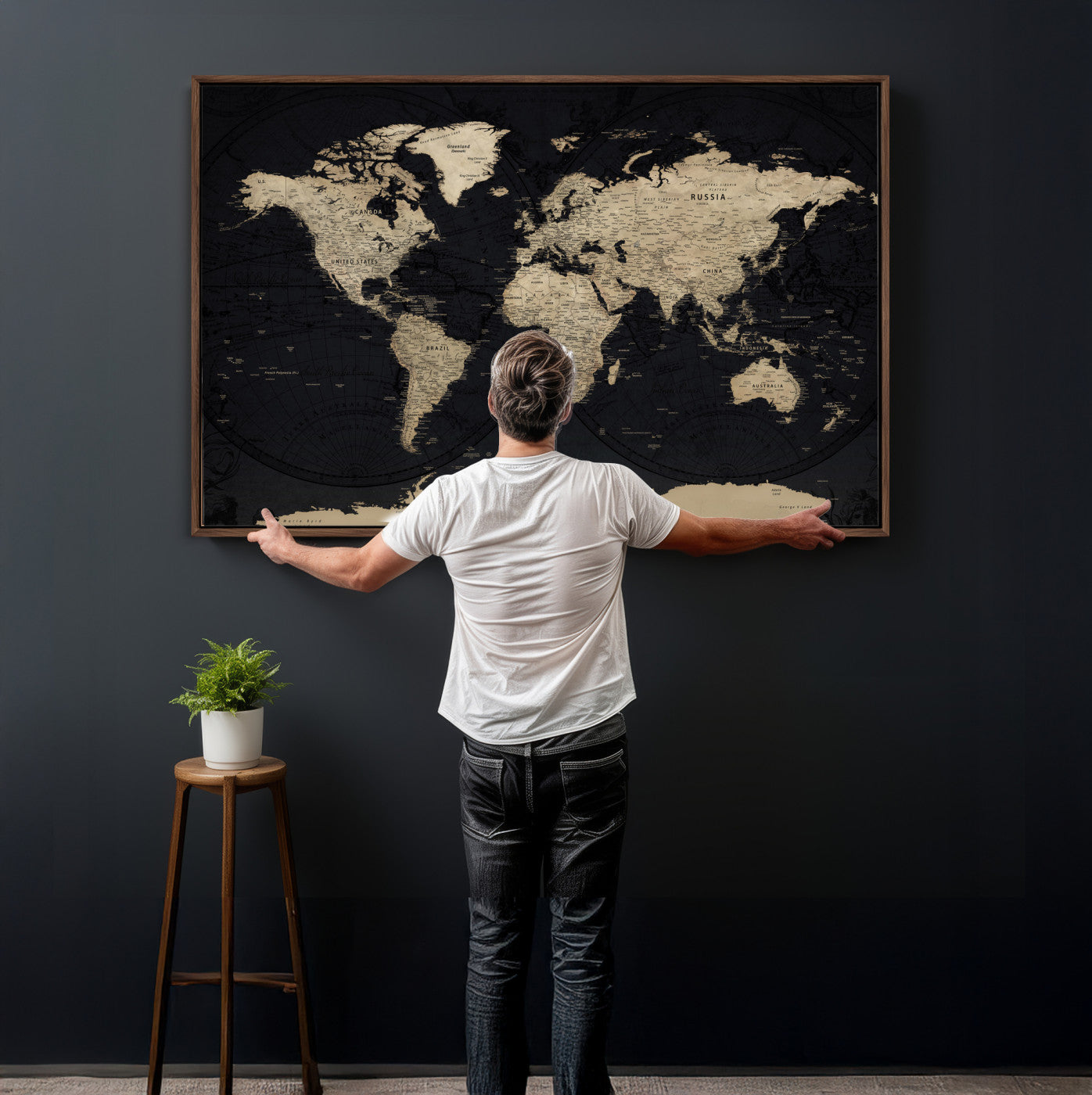 61835687-MGV-CV-36X24 - World Map Wall Art Canvas Print, Modern Decorative Framed Map Artwork Prints for Living Room, Office, Bedroom Wall Decor
