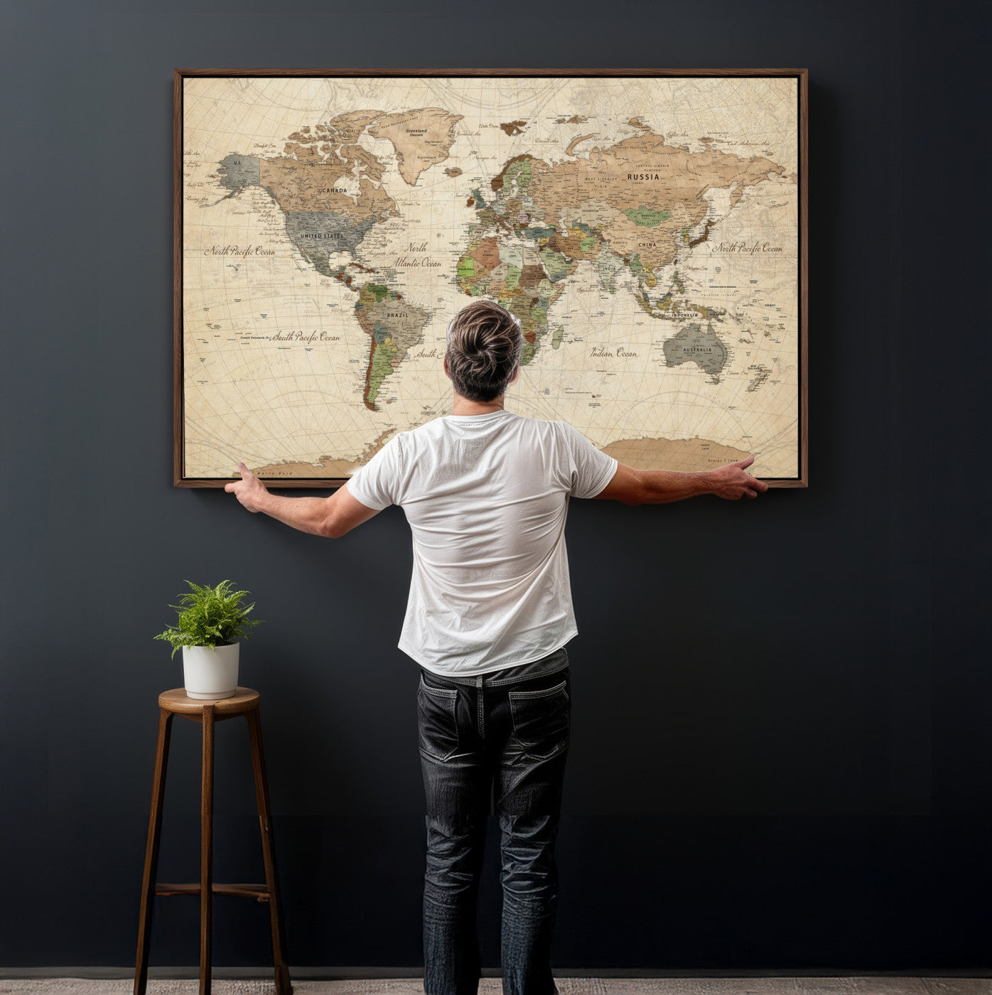 16856902-MGV-CV-36X24 - World Map Wall Art Canvas Print, Modern Decorative Framed Map Artwork Prints for Living Room, Office, Bedroom Wall Decor