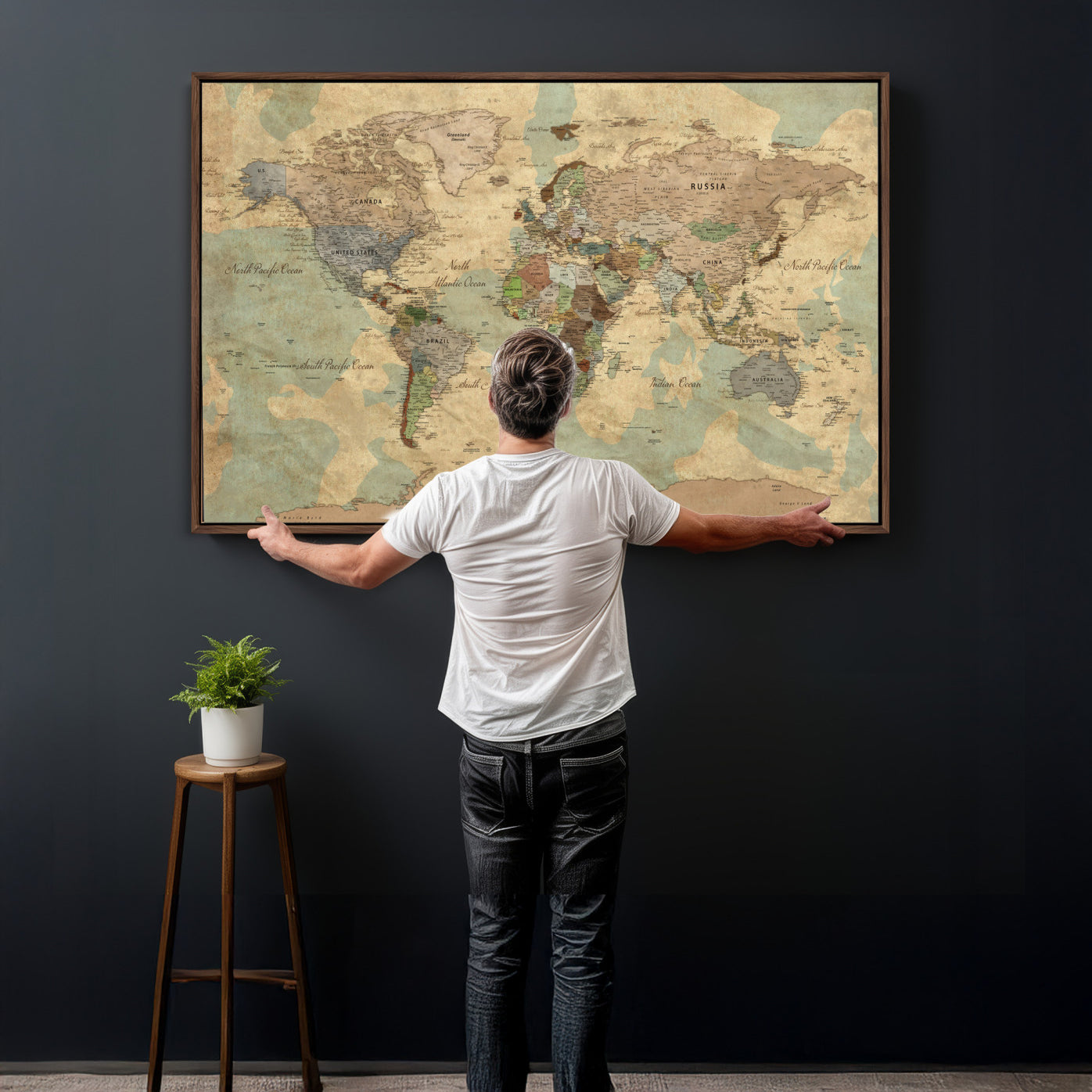 72396478-MGV-CV-36X24 - World Map Wall Art Canvas Print, Modern Decorative Framed Map Artwork Prints for Living Room, Office, Bedroom Wall Decor