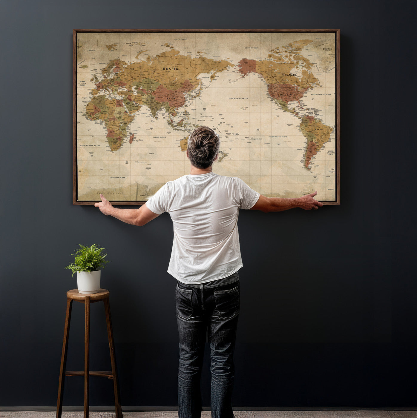 83478963-MGV-CV-36X24 - World Map Wall Art Canvas Print, Modern Decorative Framed Map Artwork Prints for Living Room, Office, Bedroom Wall Decor