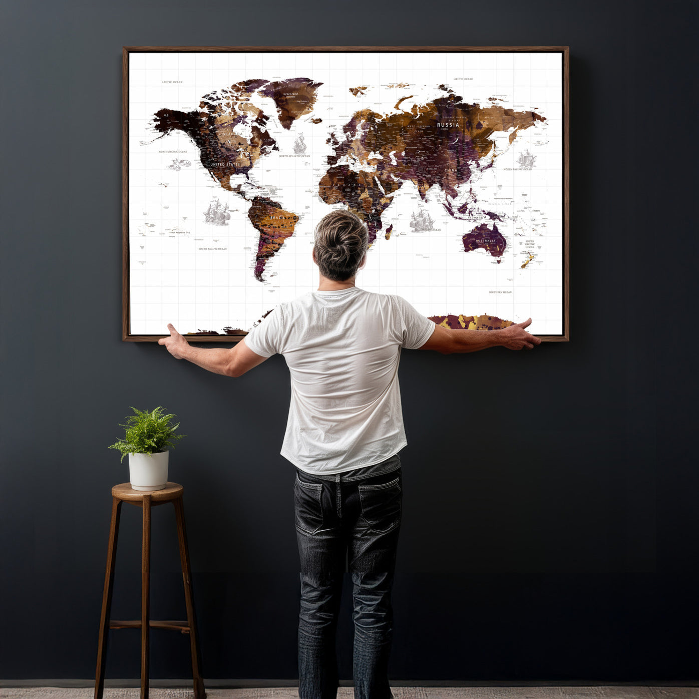 34792695-MGV-CV-36X24 - World Map Wall Art Canvas Print, Modern Decorative Framed Map Artwork Prints for Living Room, Office, Bedroom Wall Decor