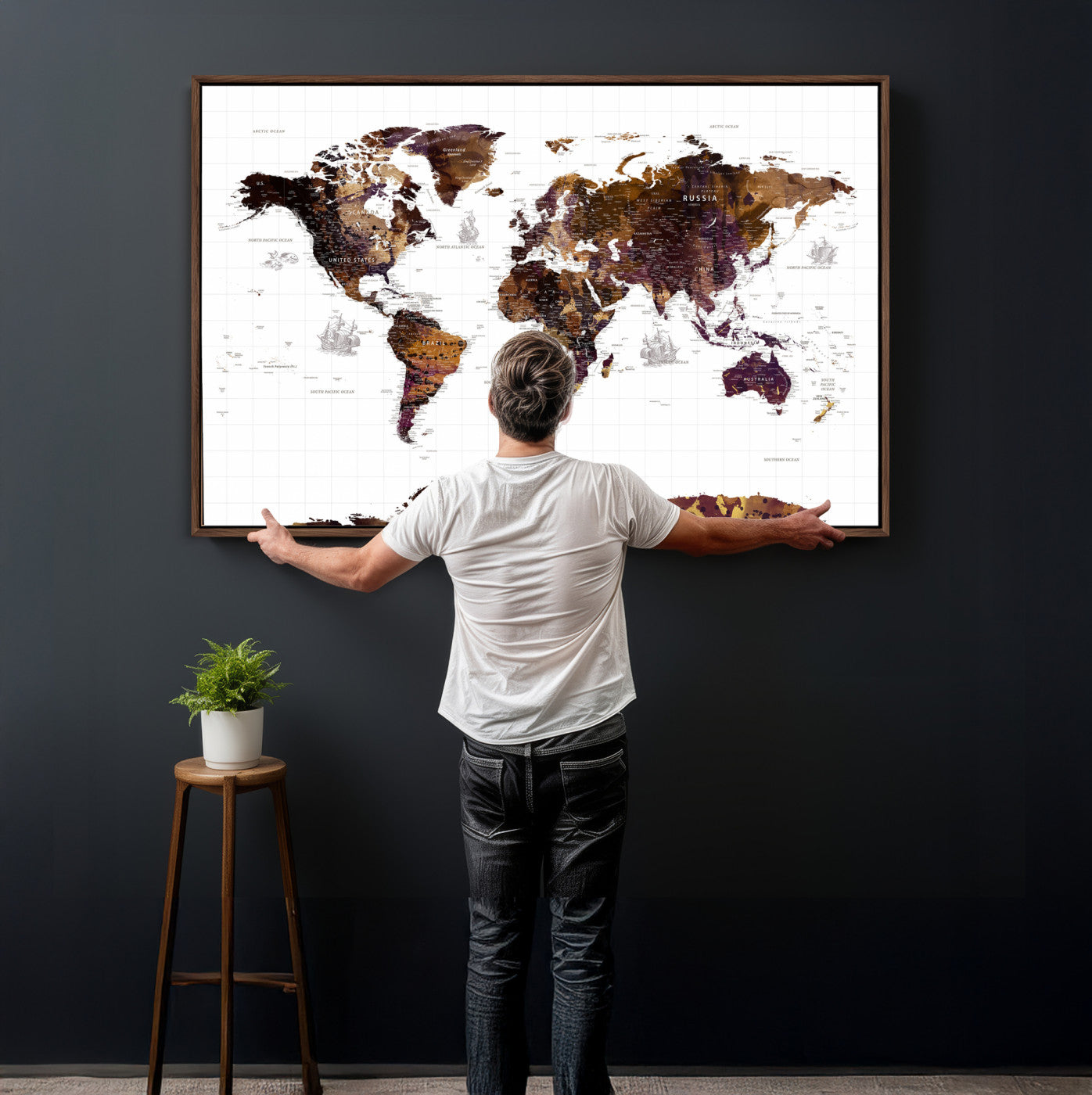 34792695-MGV-CV-36X24 - World Map Wall Art Canvas Print, Modern Decorative Framed Map Artwork Prints for Living Room, Office, Bedroom Wall Decor