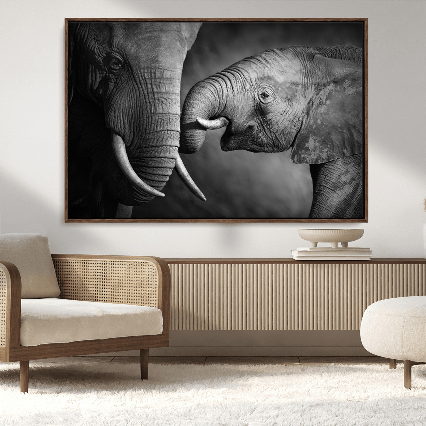 -Elephant Family Wall Art Canvas, Framed Elephant Family Canvas Print