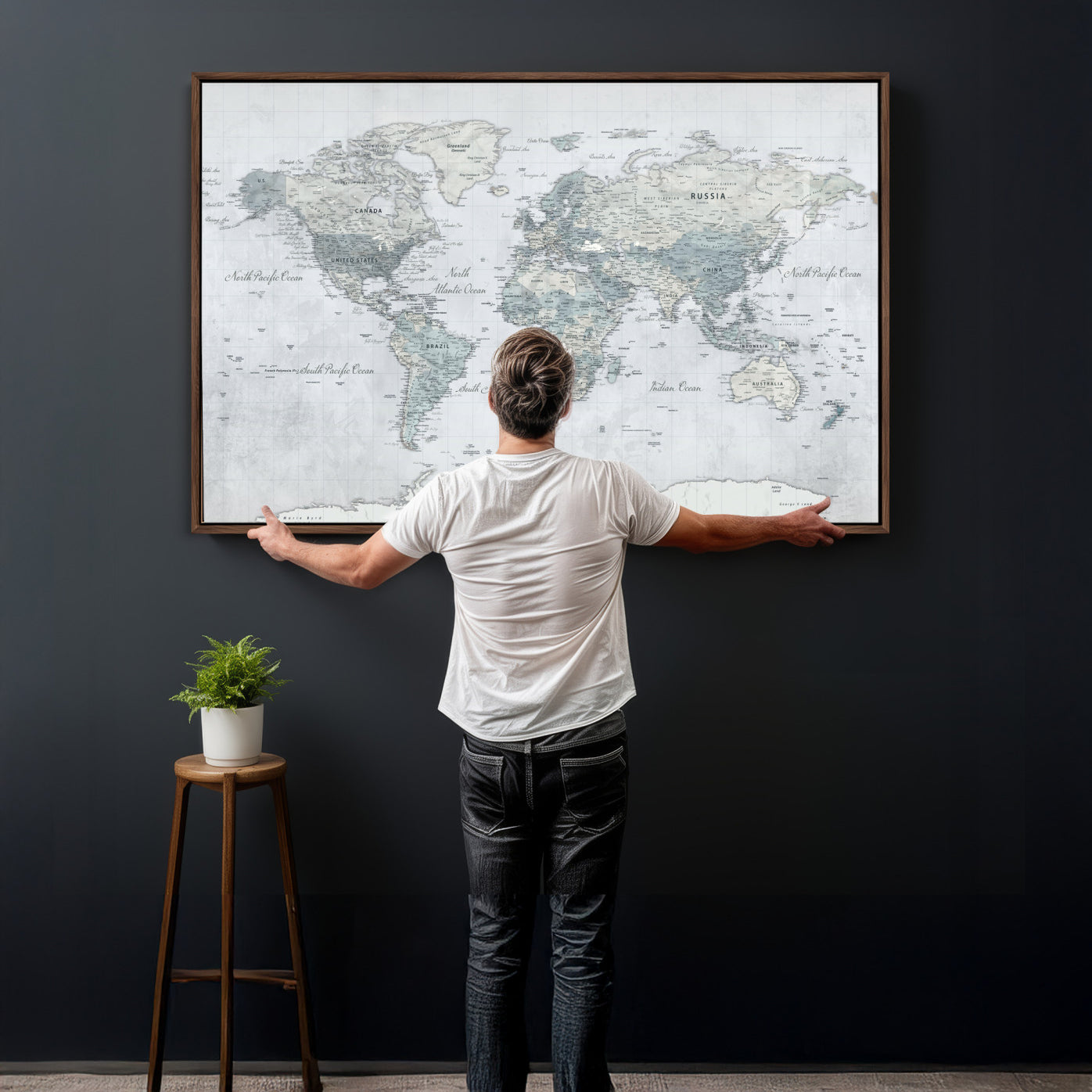 71091917-MGV-CV-36X24 - World Map Wall Art Canvas Print, Modern Decorative Framed Map Artwork Prints for Living Room, Office, Bedroom Wall Decor